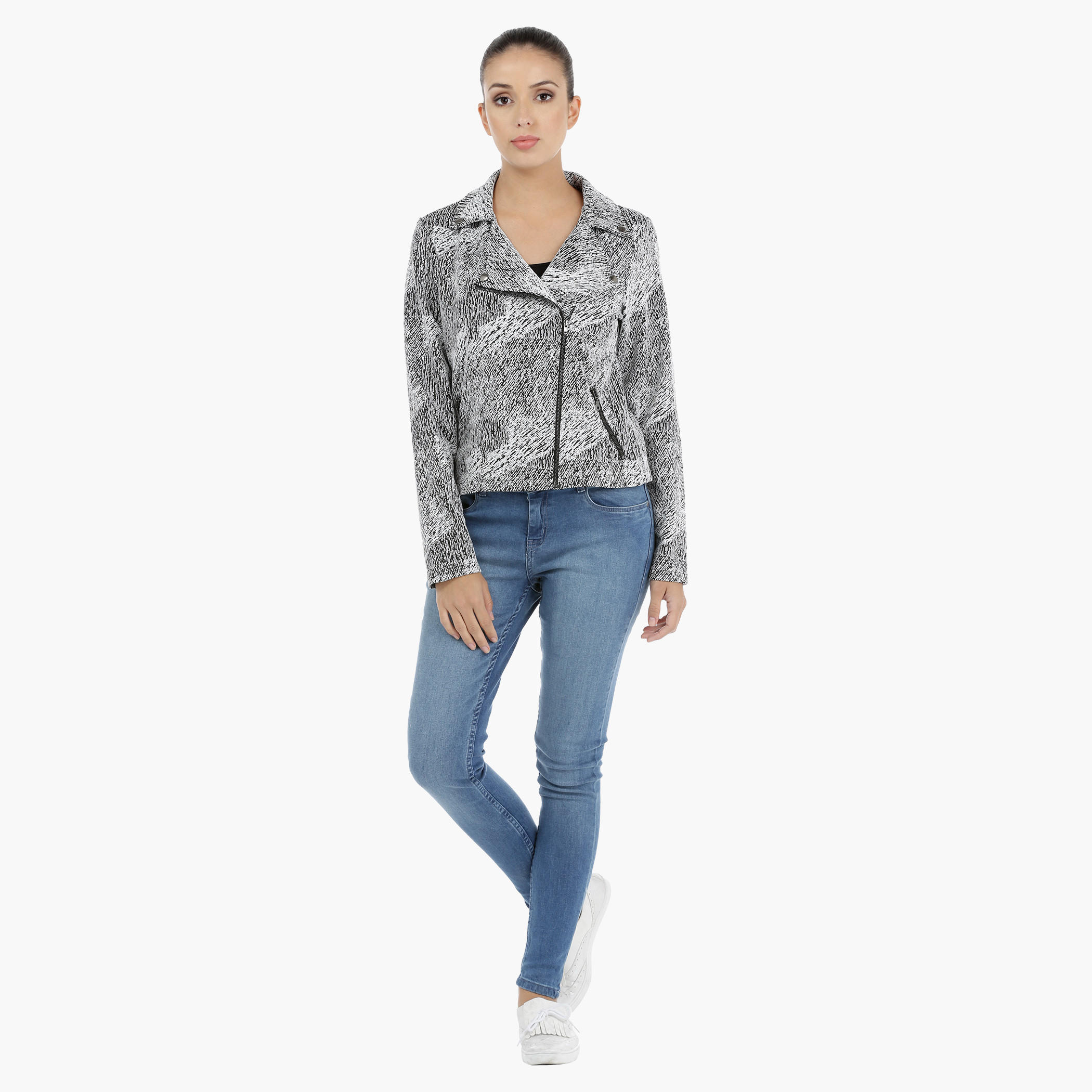 Textured Biker Jacket with Long Sleeves-women-winterwear-coatsandjackets-jackets-image-5