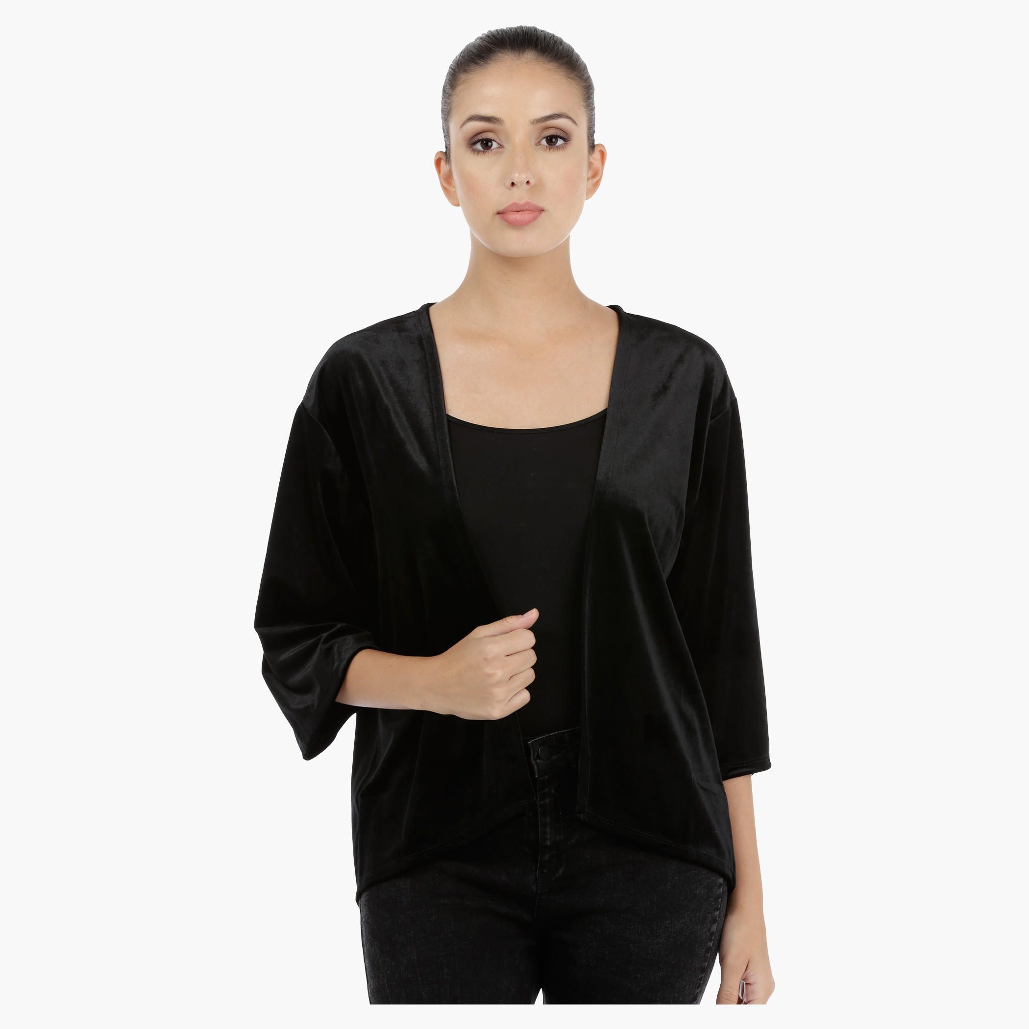 Open Cardigan with Three Quarter Sleeves-women-clothing-shirtsandblouses-blouses-image-1