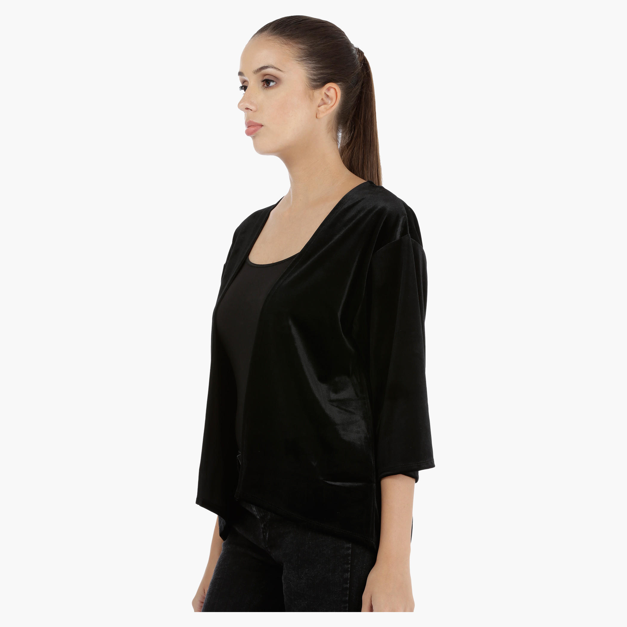 Open Cardigan with Three Quarter Sleeves-women-clothing-shirtsandblouses-blouses-image-3