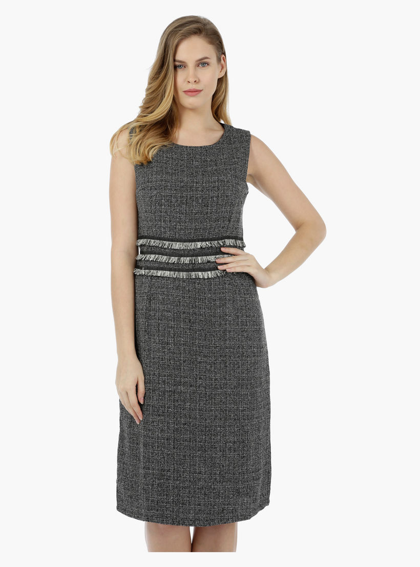2Xtremz Sleeveless Tweed Dress with Frayed Waist Effect-women-clothing-dresses-image-1