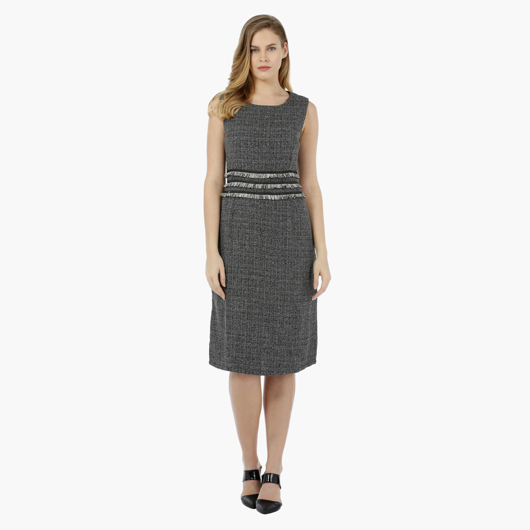 2Xtremz Sleeveless Tweed Dress with Frayed Waist Effect-women-clothing-dresses-image-5