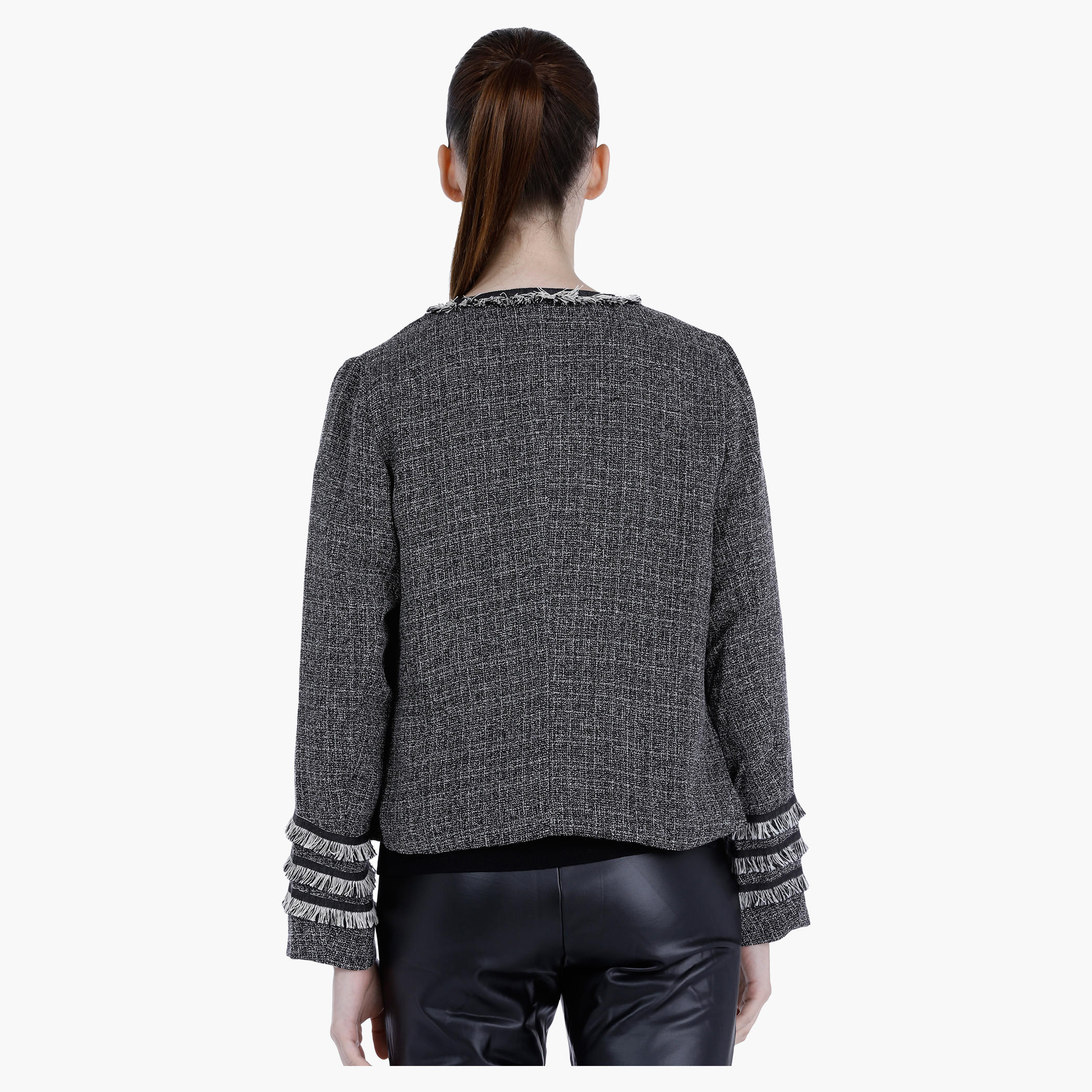 Fringed Open Front Jacket with Long Sleeves-women-winterwear-coatsandjackets-jackets-image-2