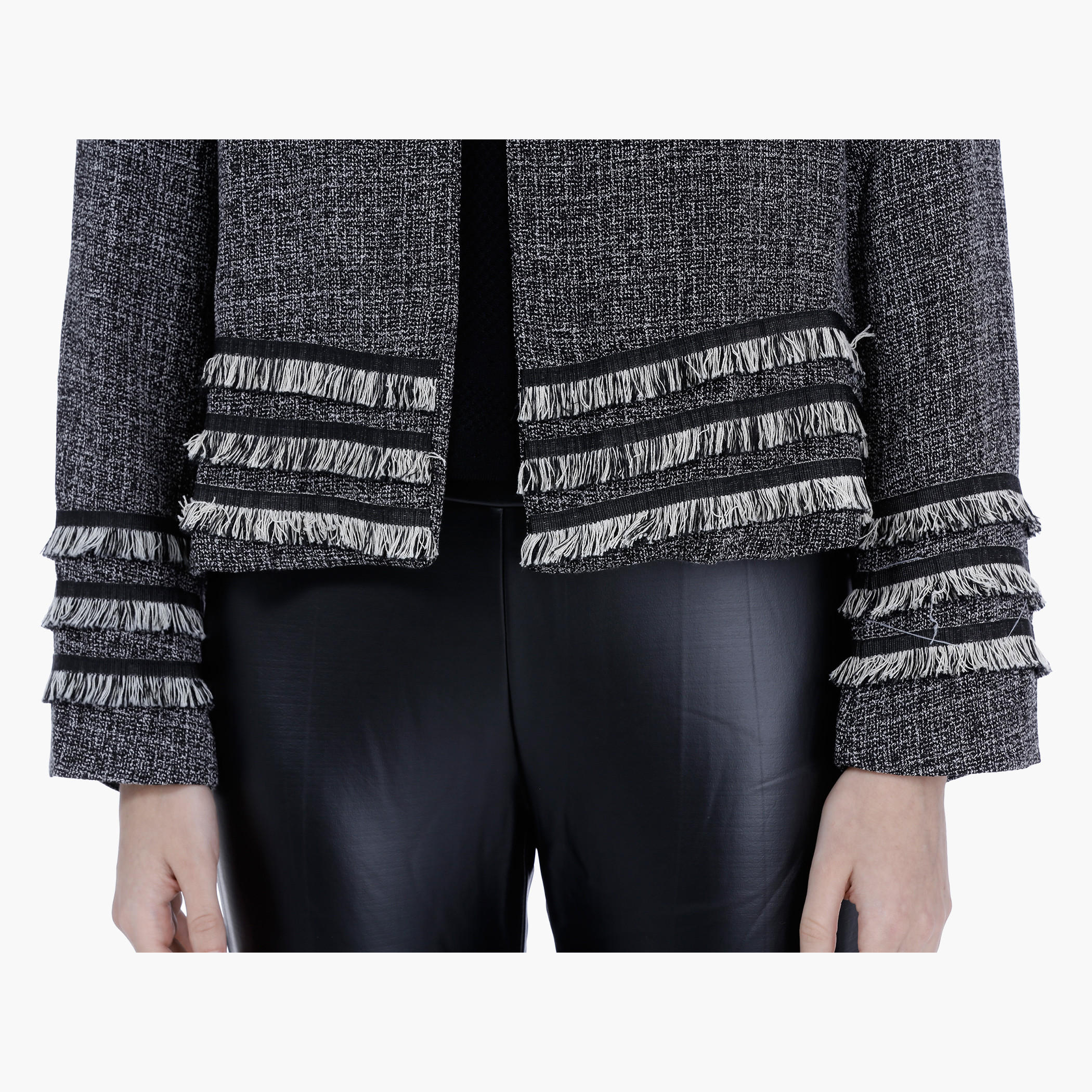 Fringed Open Front Jacket with Long Sleeves-women-winterwear-coatsandjackets-jackets-image-4