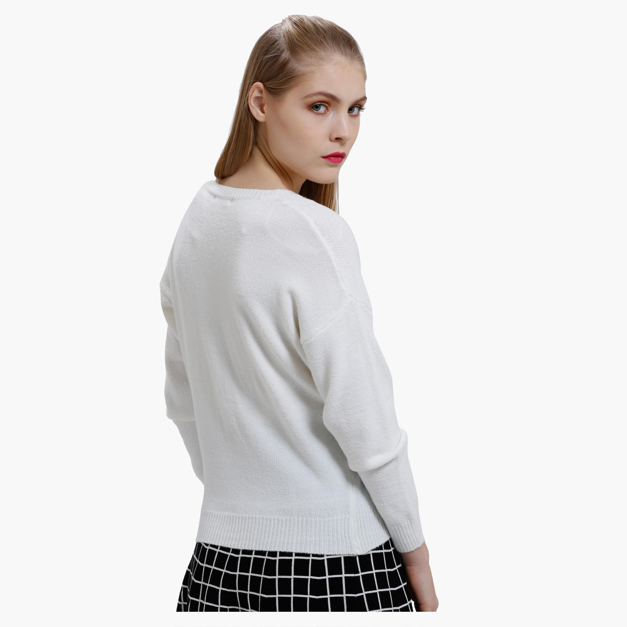 Embroidered Jumper with round Neck and Long Sleeves-women-winterwear-cardigansandjumpers-cardigans-image-2