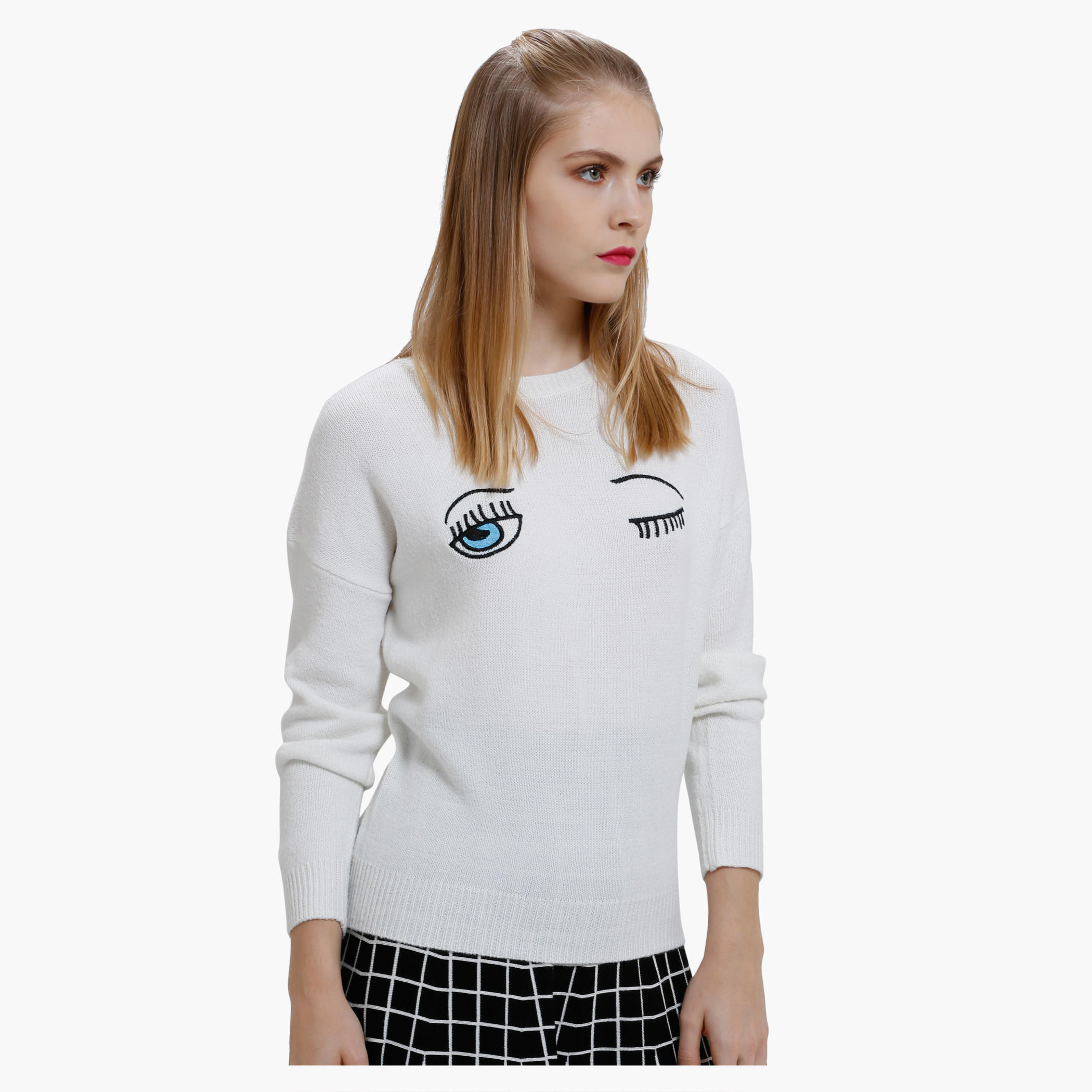 Embroidered Jumper with round Neck and Long Sleeves-women-winterwear-cardigansandjumpers-cardigans-image-3