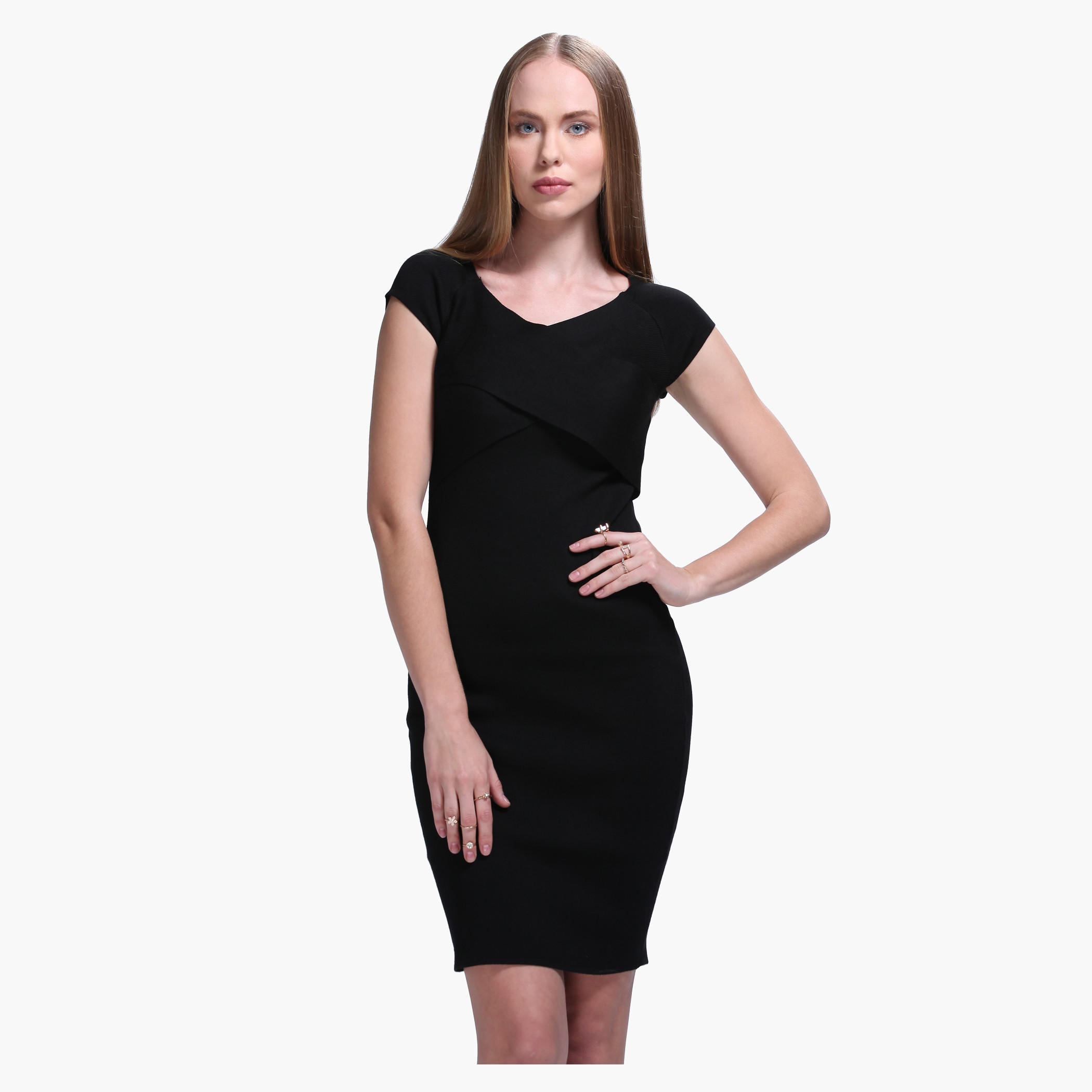 Crossover Front Short Sleeves Bodycon Dress-women-clothing-dresses-image-1