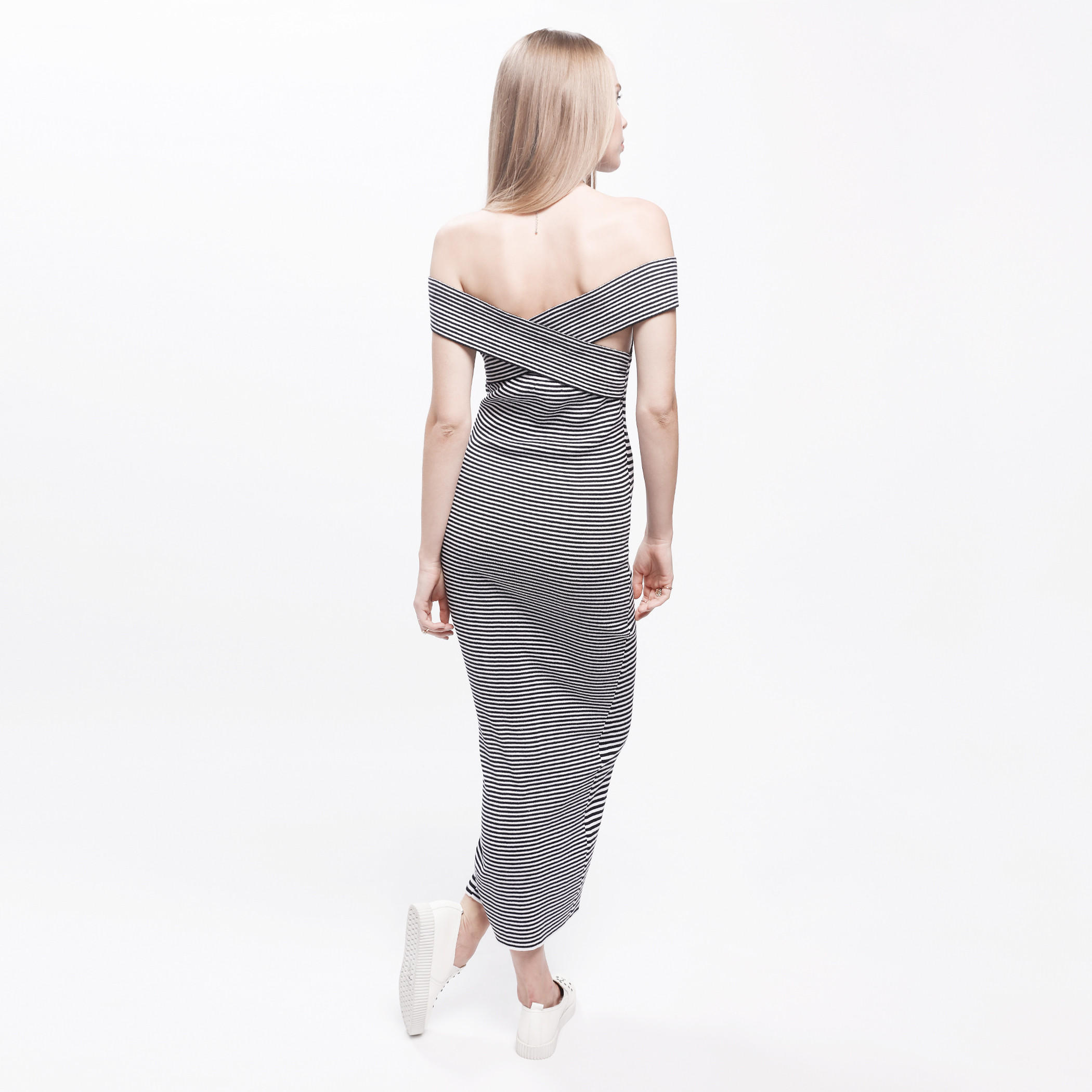 Striped Maxi Dress with Off Shoulder Pattern and Cross Back-women-clothing-dresses-image-2