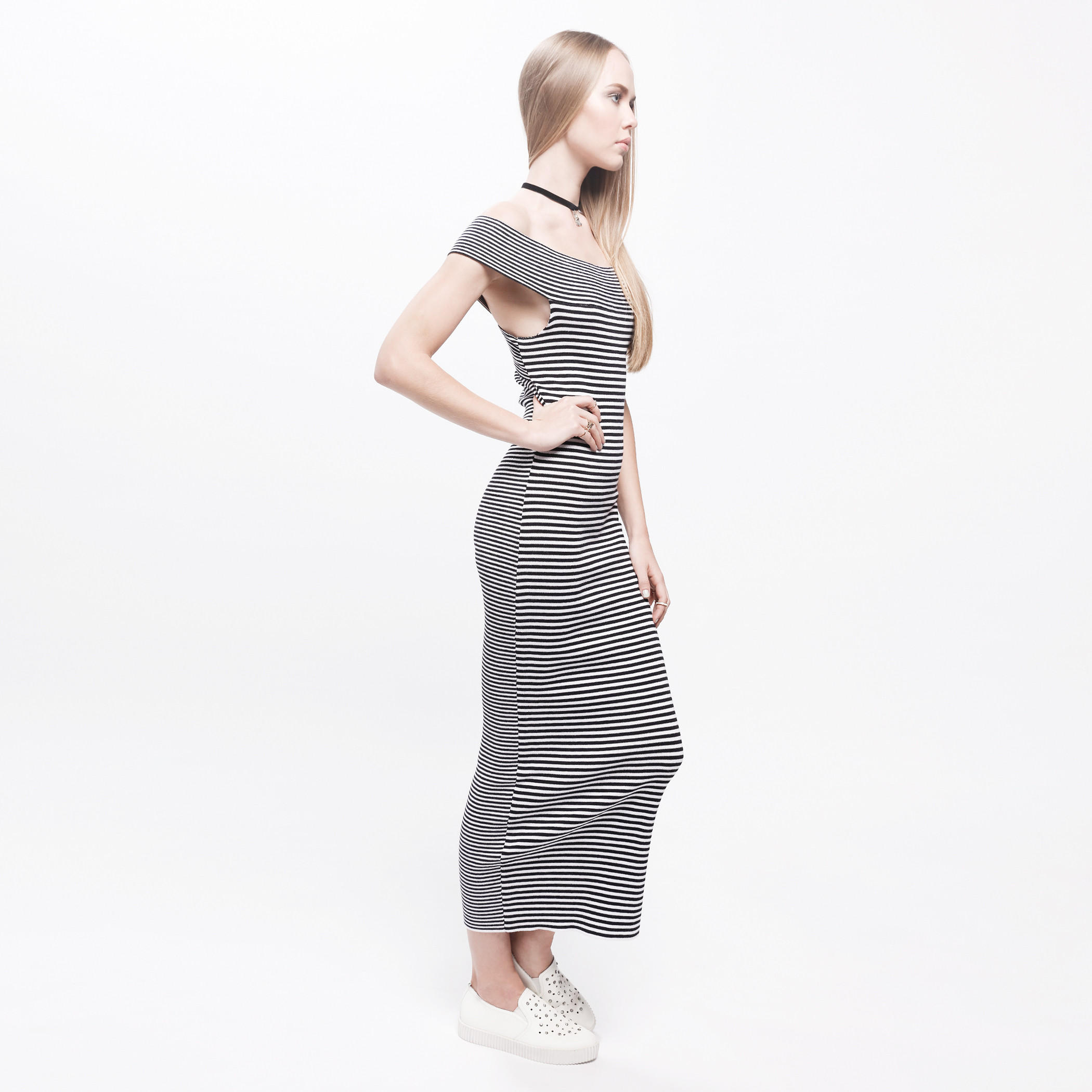 Striped Maxi Dress with Off Shoulder Pattern and Cross Back-women-clothing-dresses-image-3