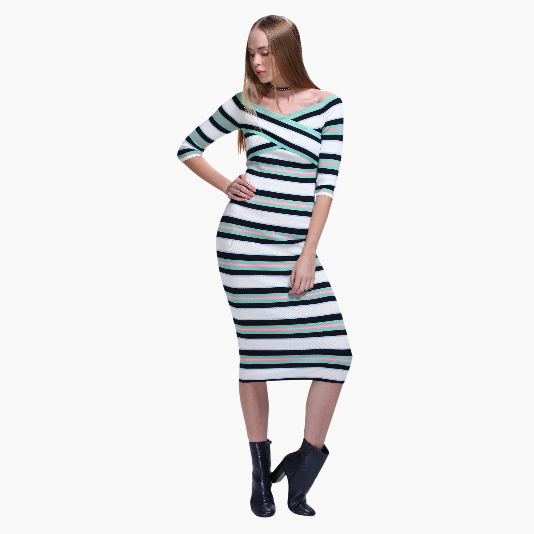 Striped Off Shoulder Midi Dress-women-clothing-dresses-image-1