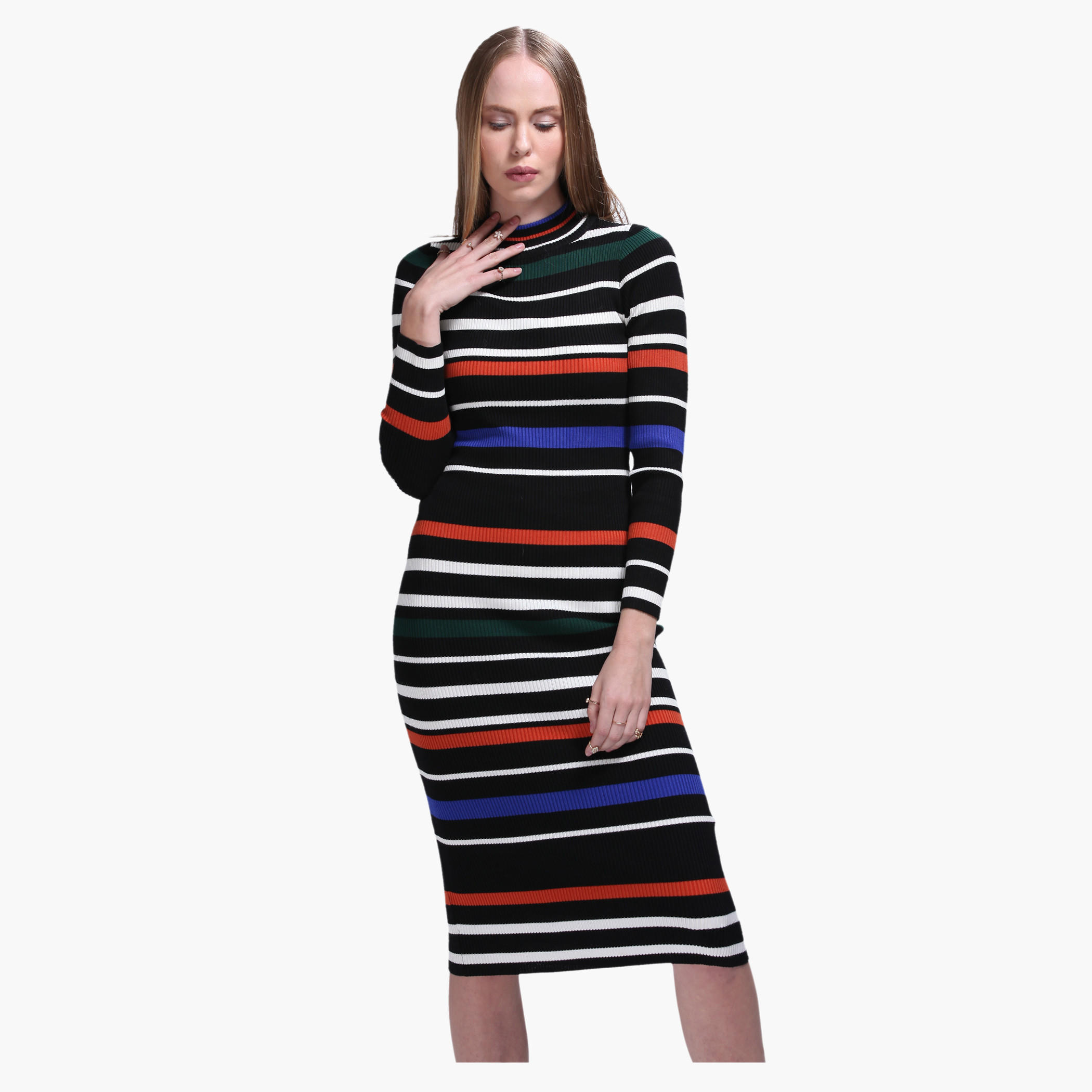 Ribbed Long Sleeves Midi Dress-women-clothing-dresses-image-1