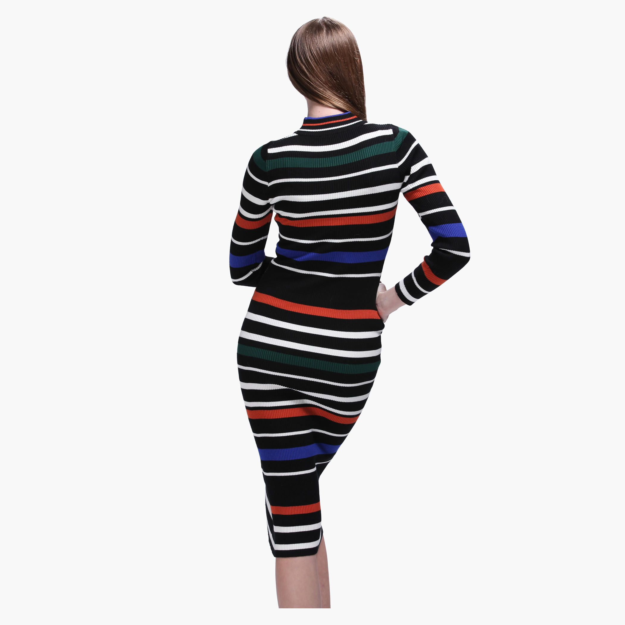 Ribbed Long Sleeves Midi Dress-women-clothing-dresses-image-2