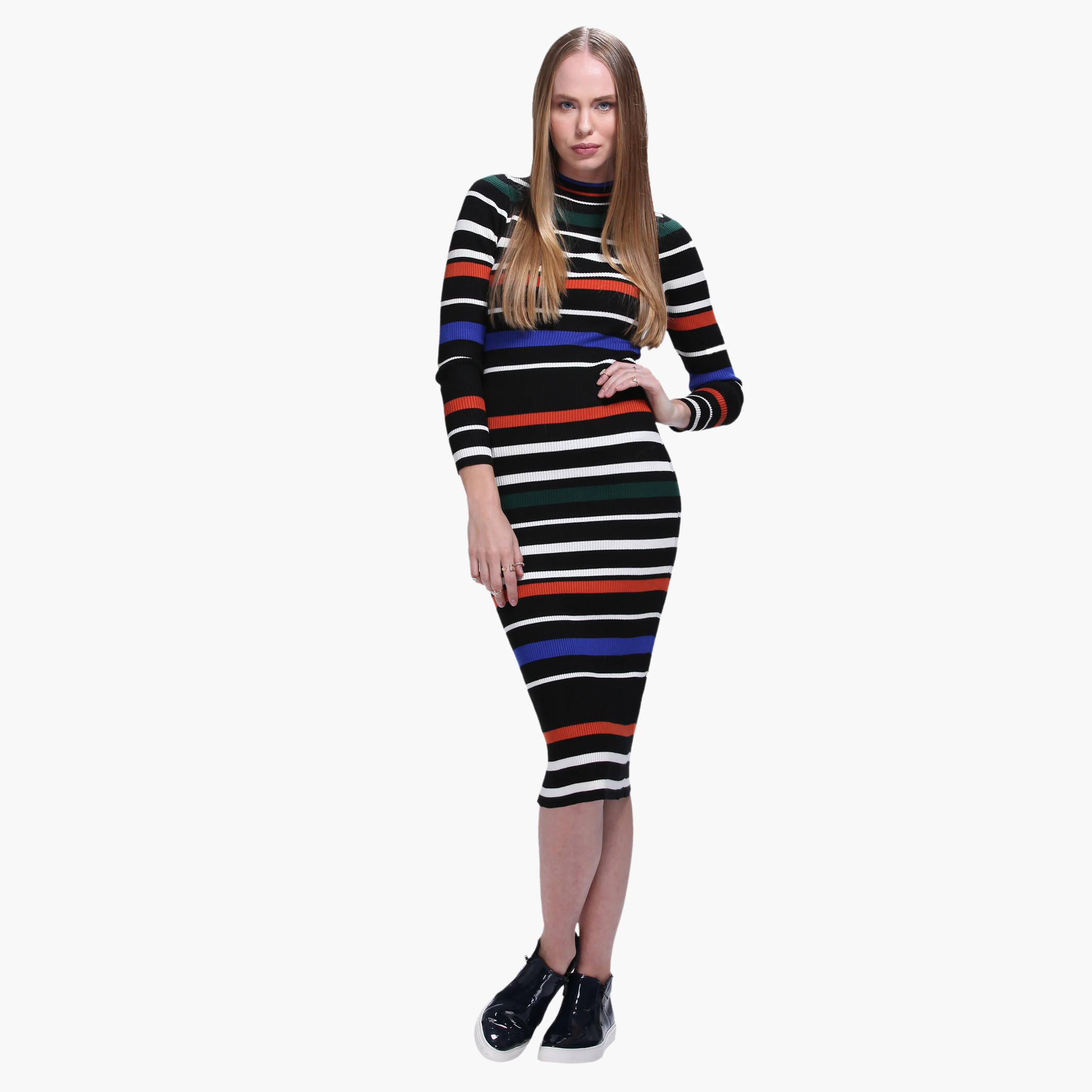 Ribbed Long Sleeves Midi Dress-women-clothing-dresses-image-5