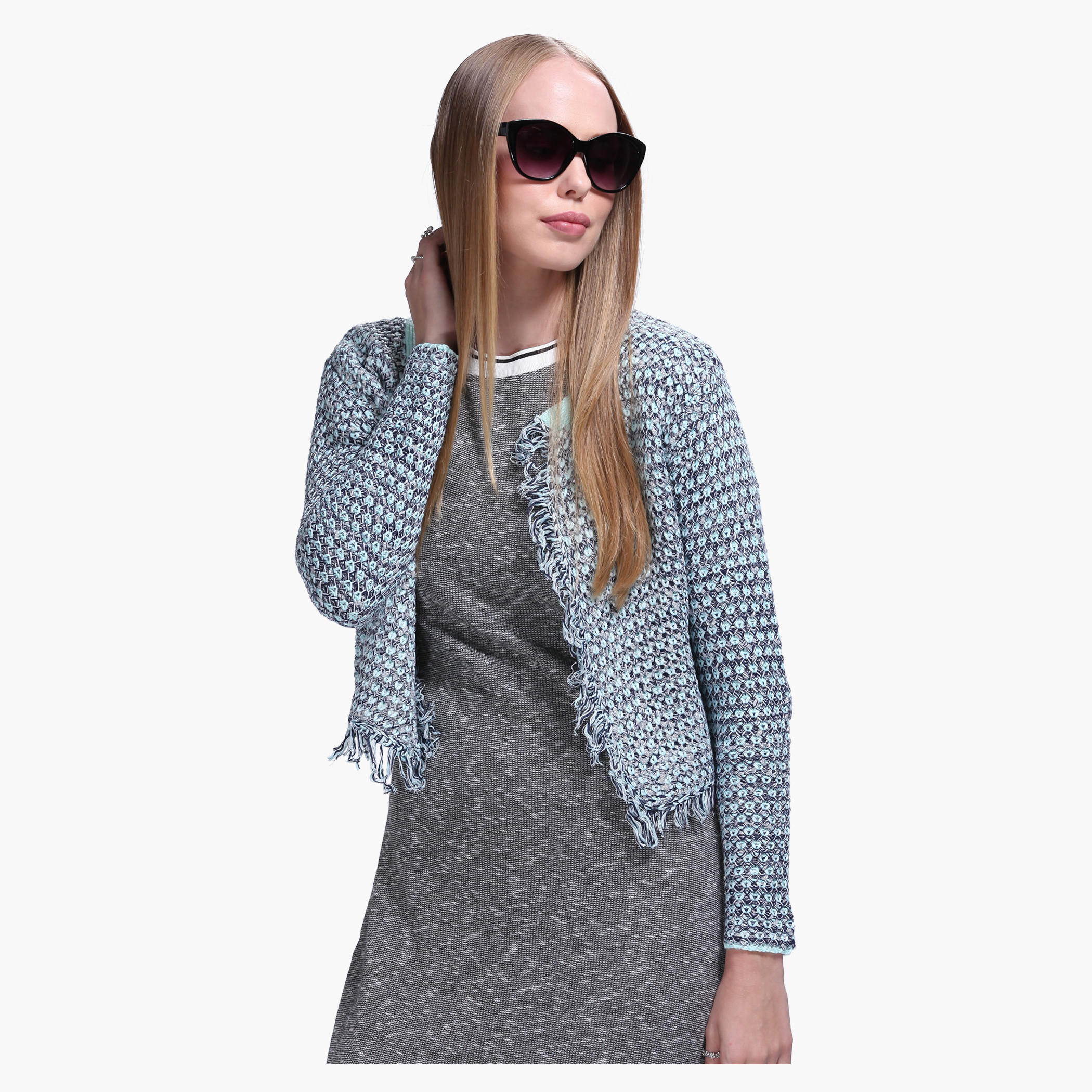Fringed Knitted Jacket with Open Front-women-winterwear-cardigansandjumpers-cardigans-image-1