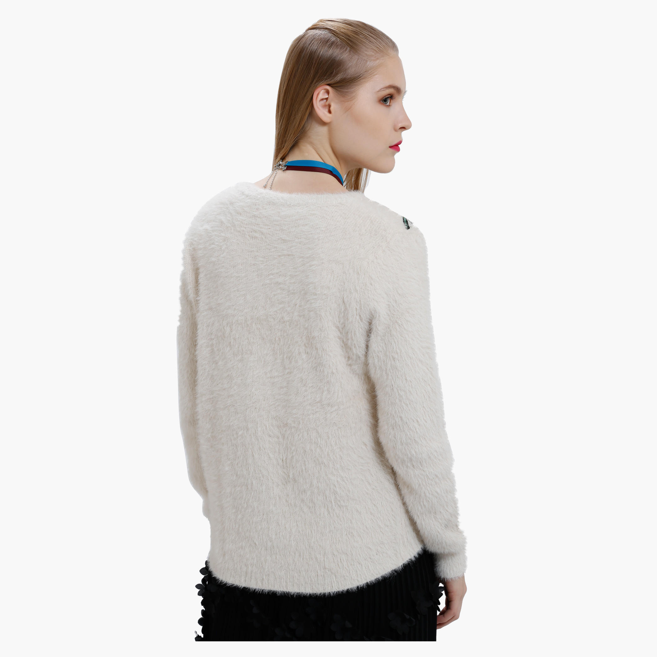 High Low Sweater with Rose Applique and Long Sleeves-women-clothing-cardigansandjumpers-jumpers-image-2