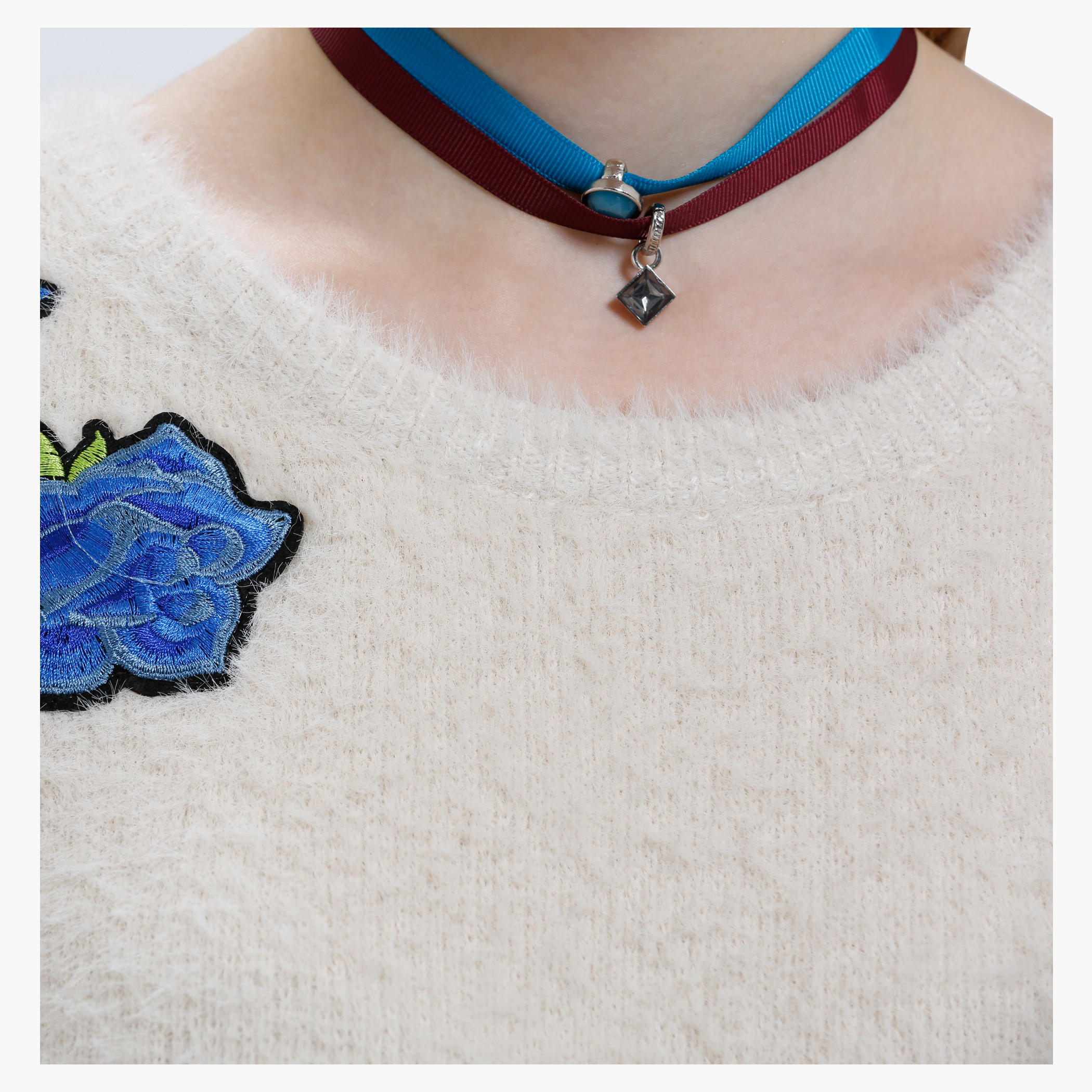 High Low Sweater with Rose Applique and Long Sleeves-women-clothing-cardigansandjumpers-jumpers-image-4