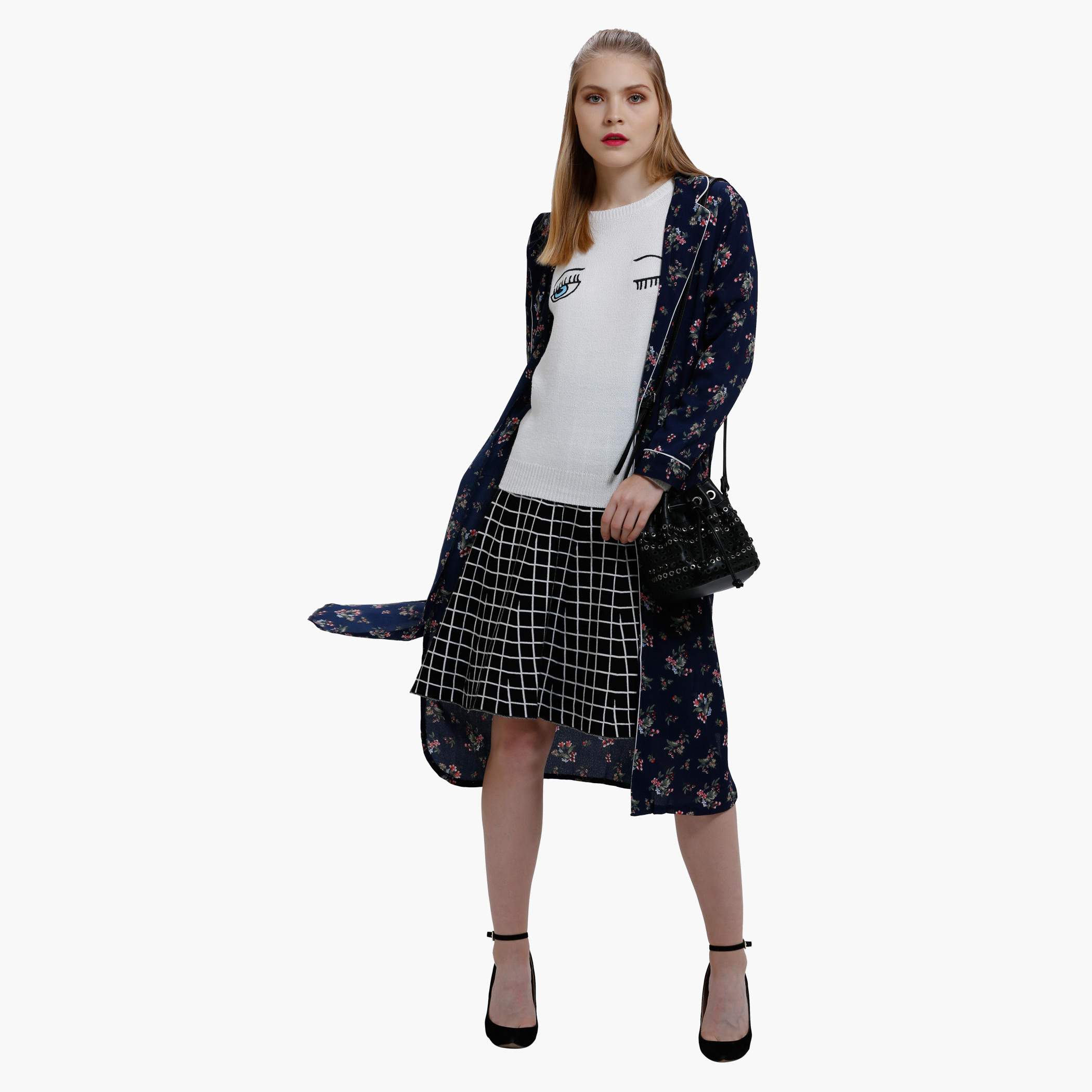 Printed Longline Jacket with Long Sleeves-women-winterwear-cardigansandjumpers-cardigans-image-1