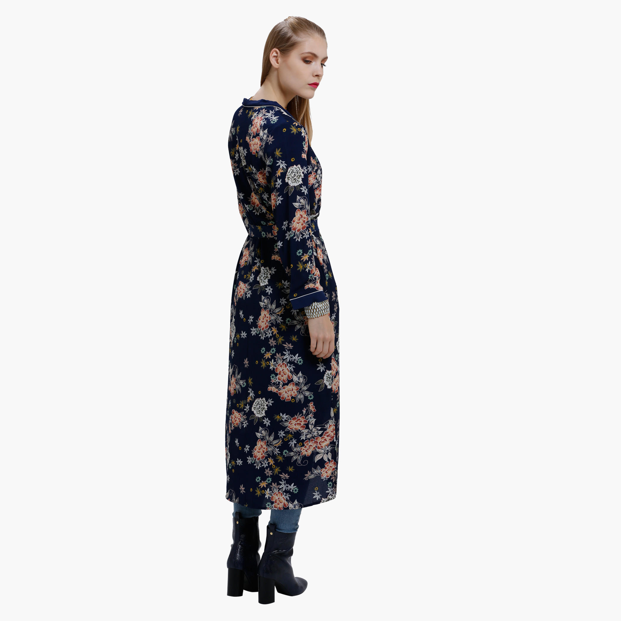 Printed Longline Jacket with Long Sleeves-women-winterwear-cardigansandjumpers-cardigans-image-2
