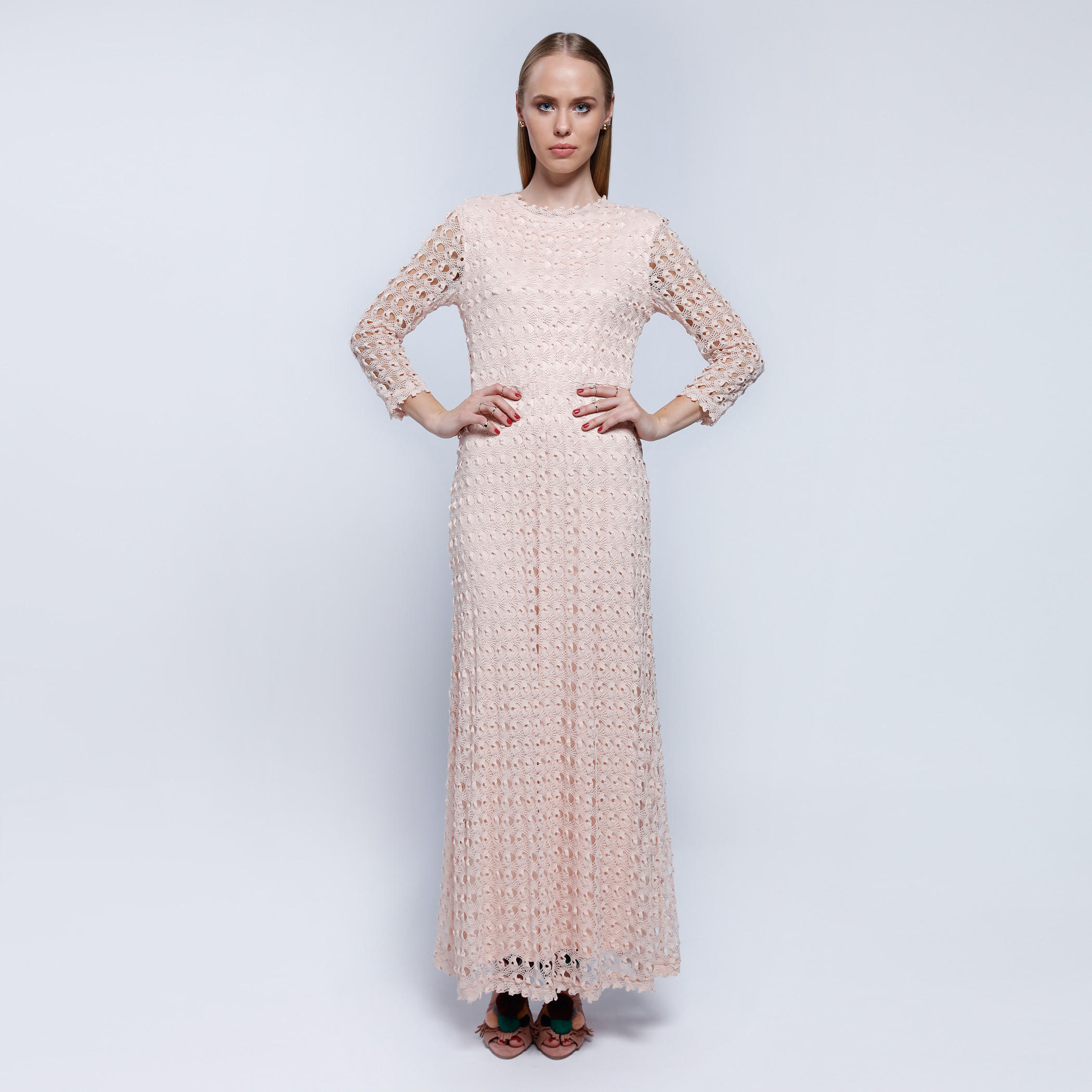 2Xtremz Crochet Lace Maxi Dress with Round Neck and Long Sleeves-women-clothing-dresses-image-1