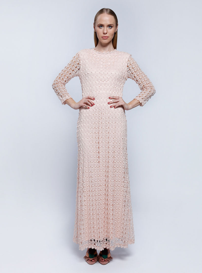 2Xtremz Crochet Lace Maxi Dress with Round Neck and Long Sleeves-women-clothing-dresses-image-1