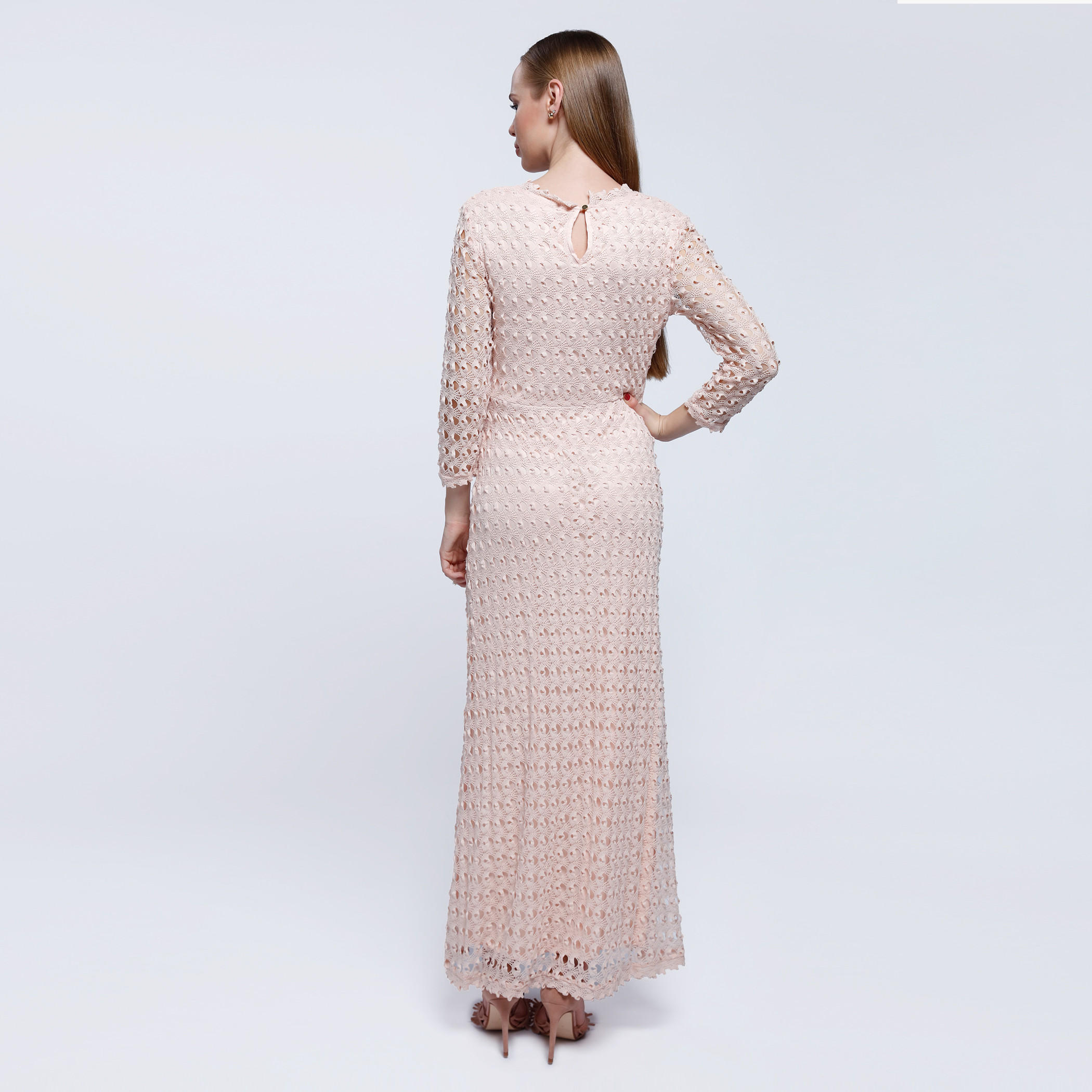 2Xtremz Crochet Lace Maxi Dress with Round Neck and Long Sleeves-women-clothing-dresses-image-2