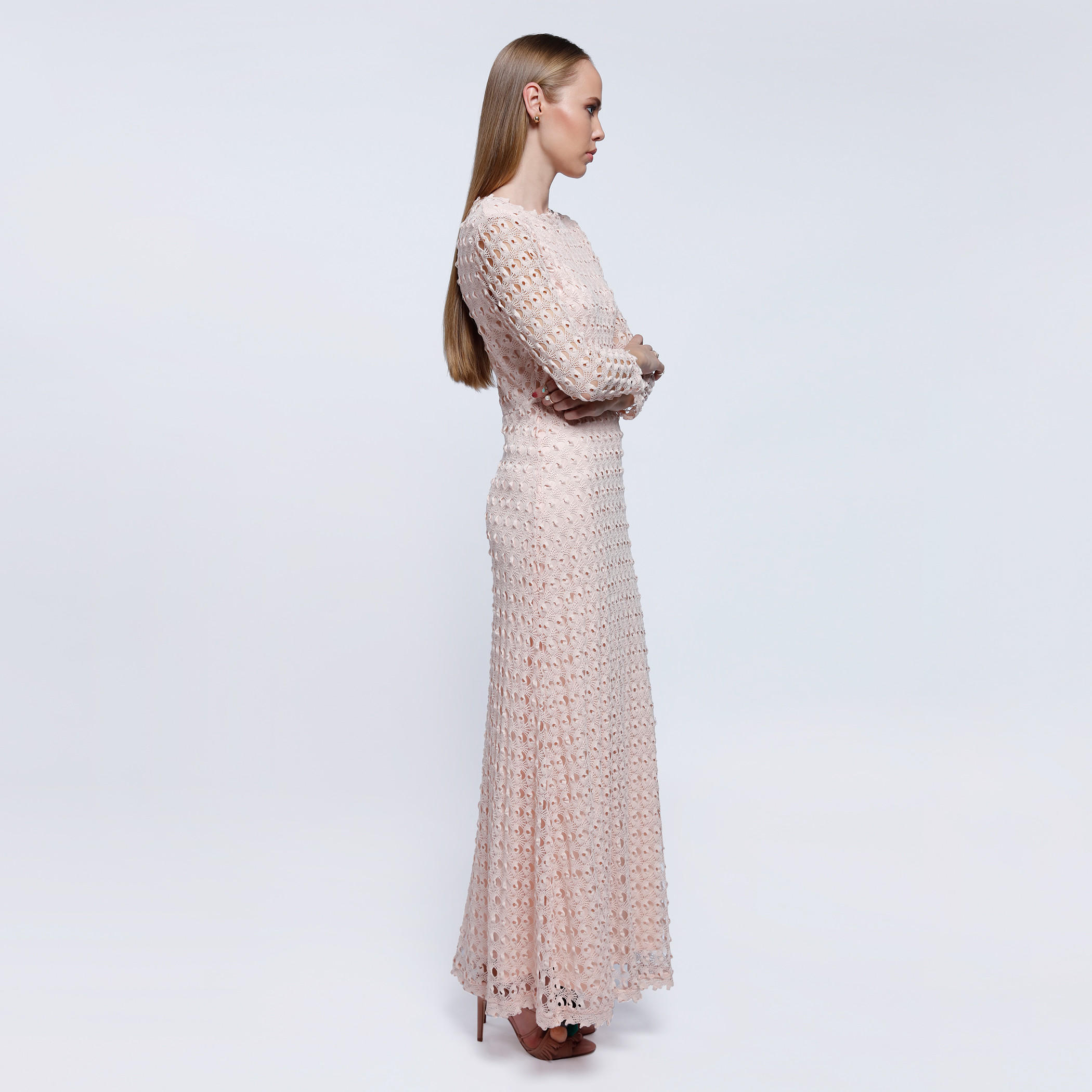 2Xtremz Crochet Lace Maxi Dress with Round Neck and Long Sleeves-women-clothing-dresses-image-3