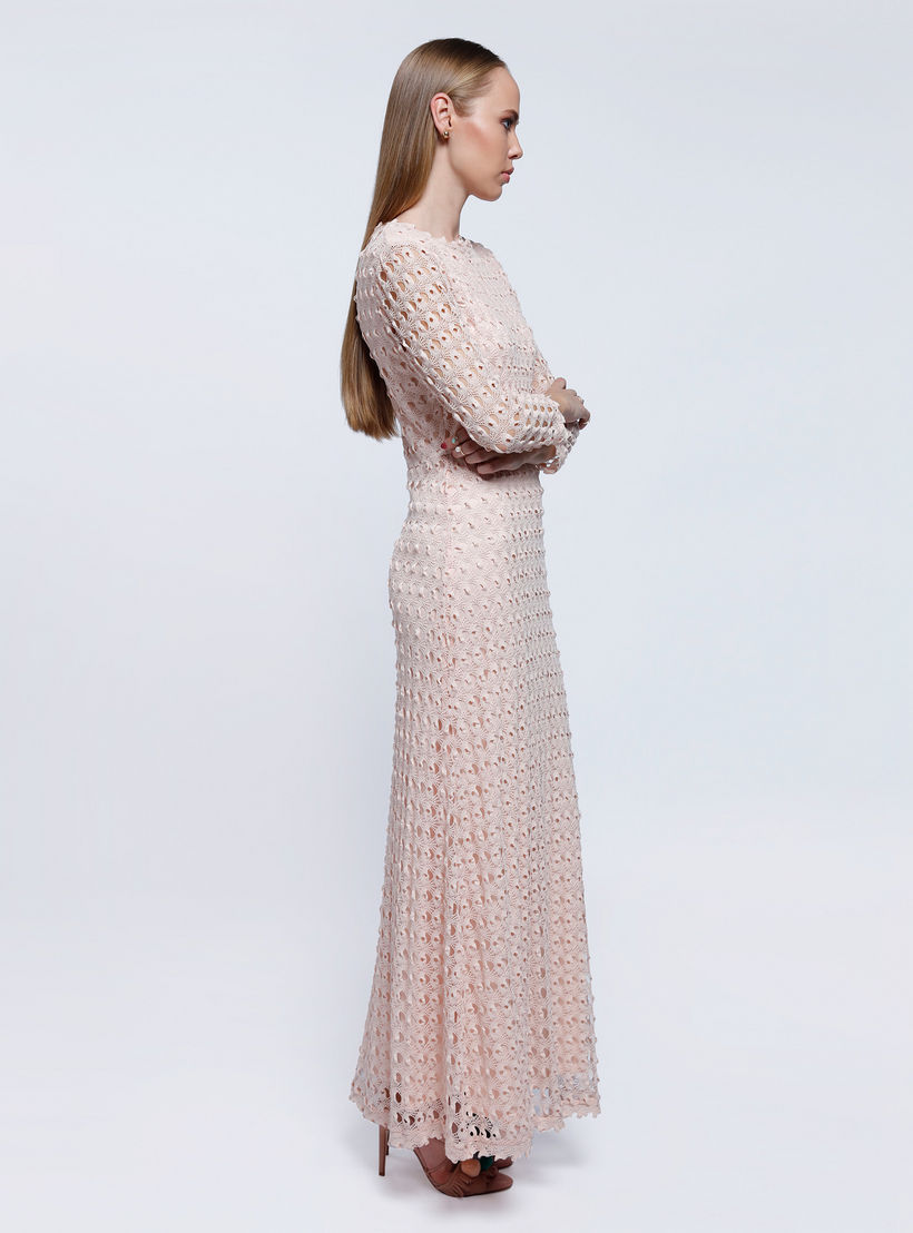 2Xtremz Crochet Lace Maxi Dress with Round Neck and Long Sleeves-women-clothing-dresses-image-3