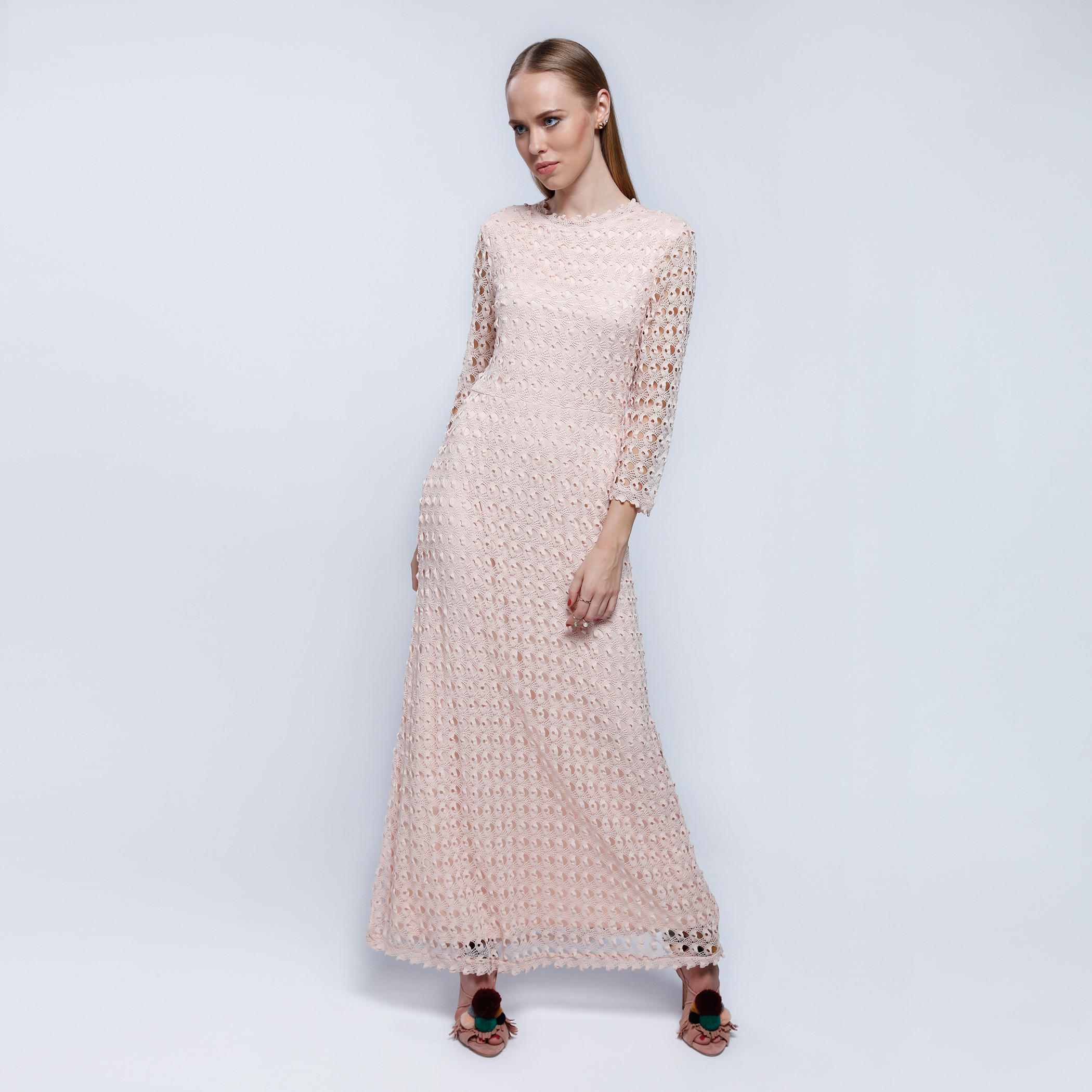2Xtremz Crochet Lace Maxi Dress with Round Neck and Long Sleeves-women-clothing-dresses-image-5