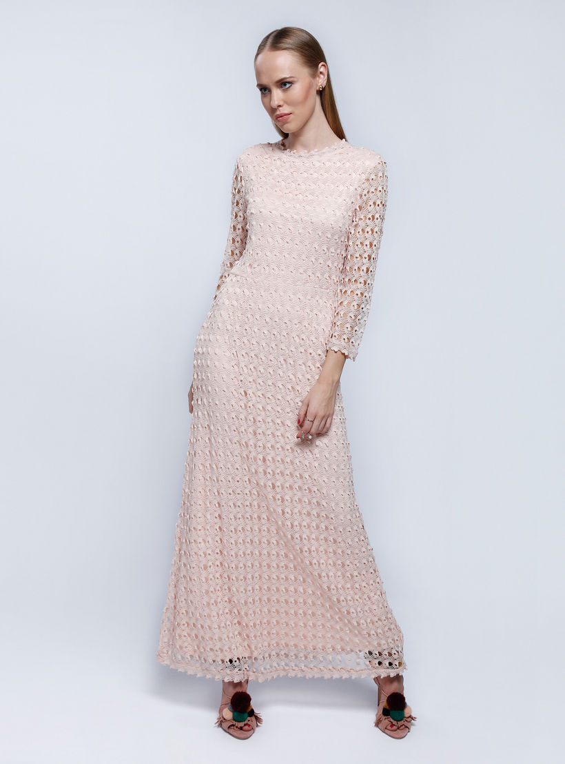 2Xtremz Crochet Lace Maxi Dress with Round Neck and Long Sleeves-women-clothing-dresses-image-5
