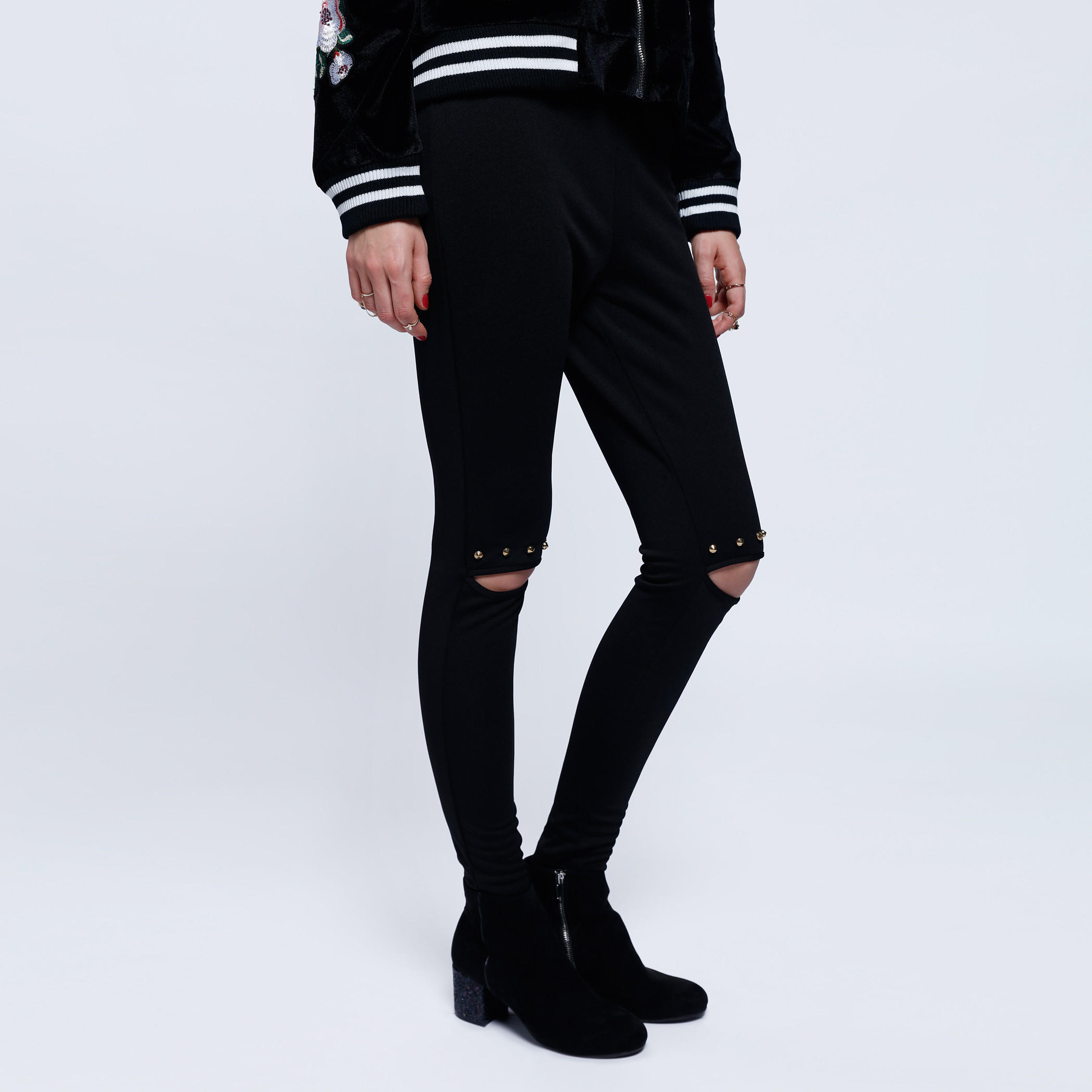 2Xtremz Full Length Pants with Knee Slit and Studded Pattern-women-clothing-bottoms-trousers-image-3