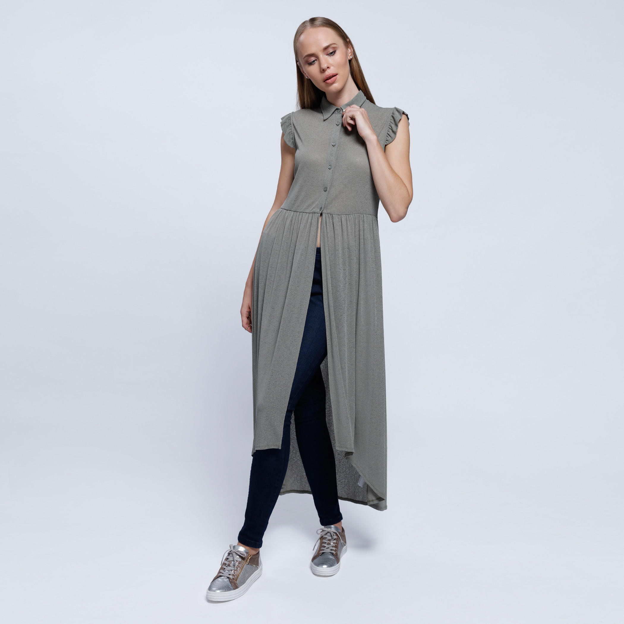 2Xtremz Maxi Shirt Dress with Spread Collar and Button Placket-women-clothing-dresses-image-1