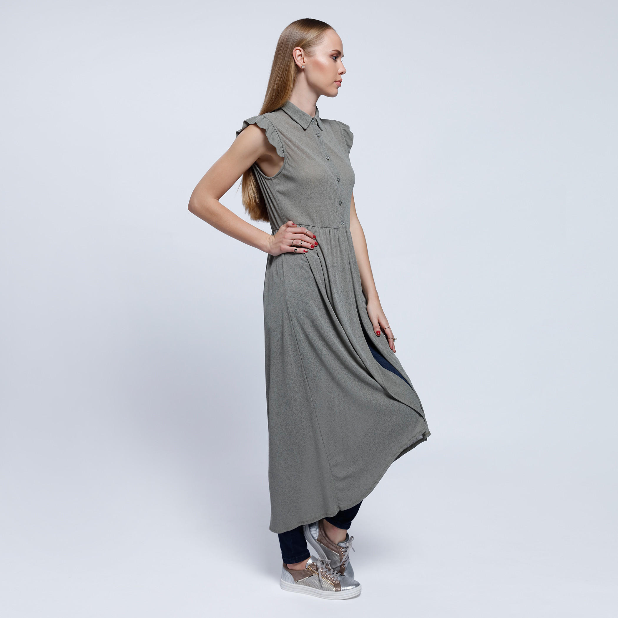 2Xtremz Maxi Shirt Dress with Spread Collar and Button Placket-women-clothing-dresses-image-3