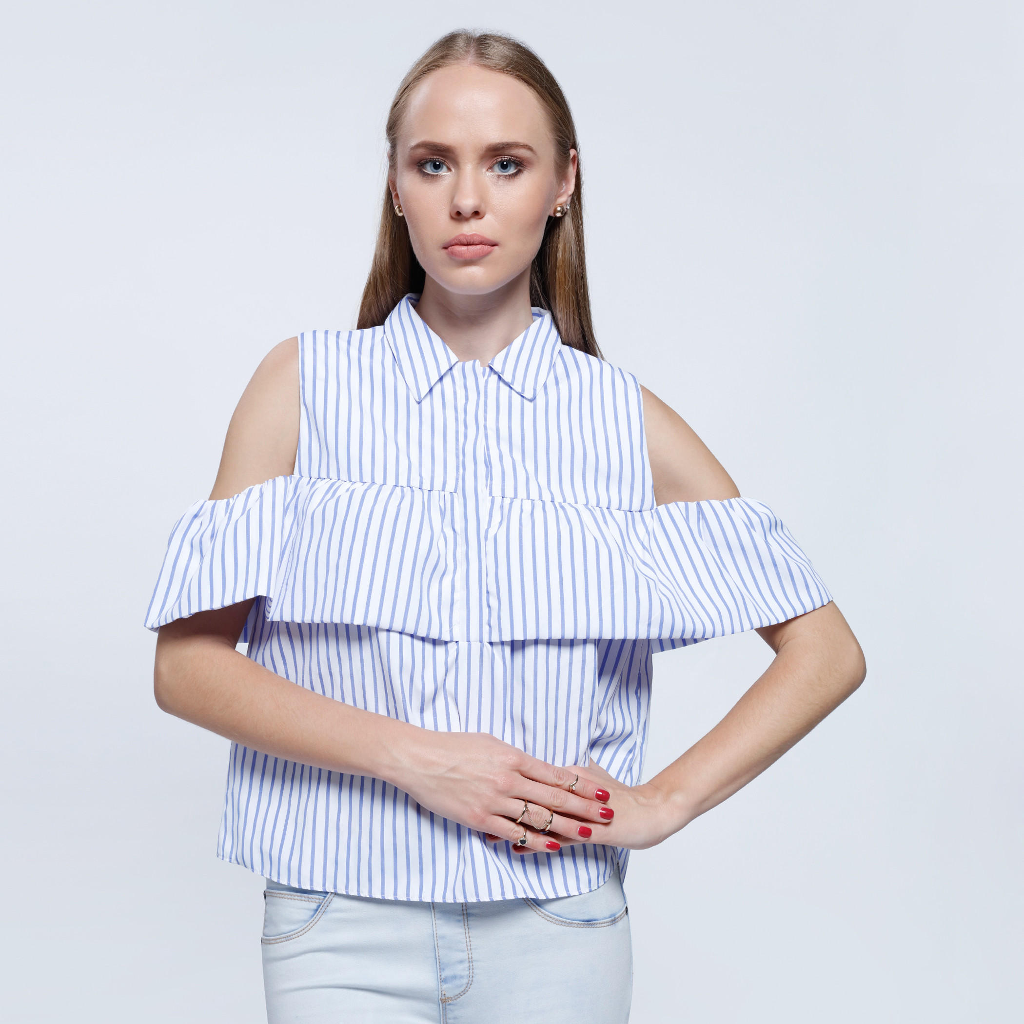 2Xtremz Striped Cold Shoulder Shirt with Ruffle Pattern-women-clothing-shirtsandblouses-blouses-image-5