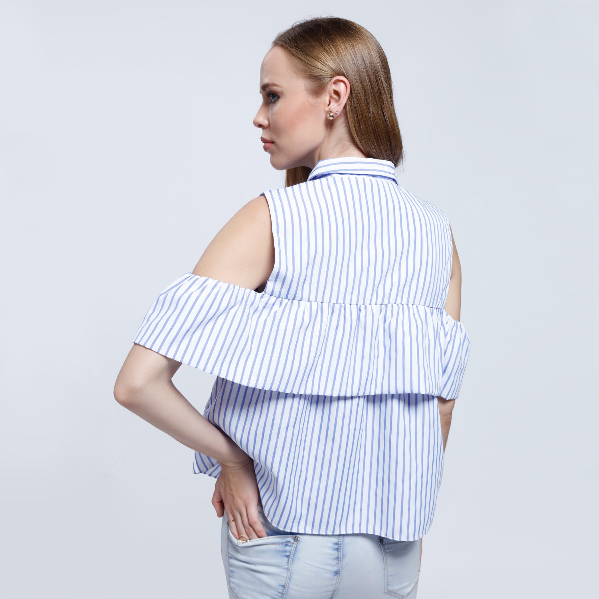 2Xtremz Striped Cold Shoulder Shirt with Ruffle Pattern-women-clothing-shirtsandblouses-blouses-image-4