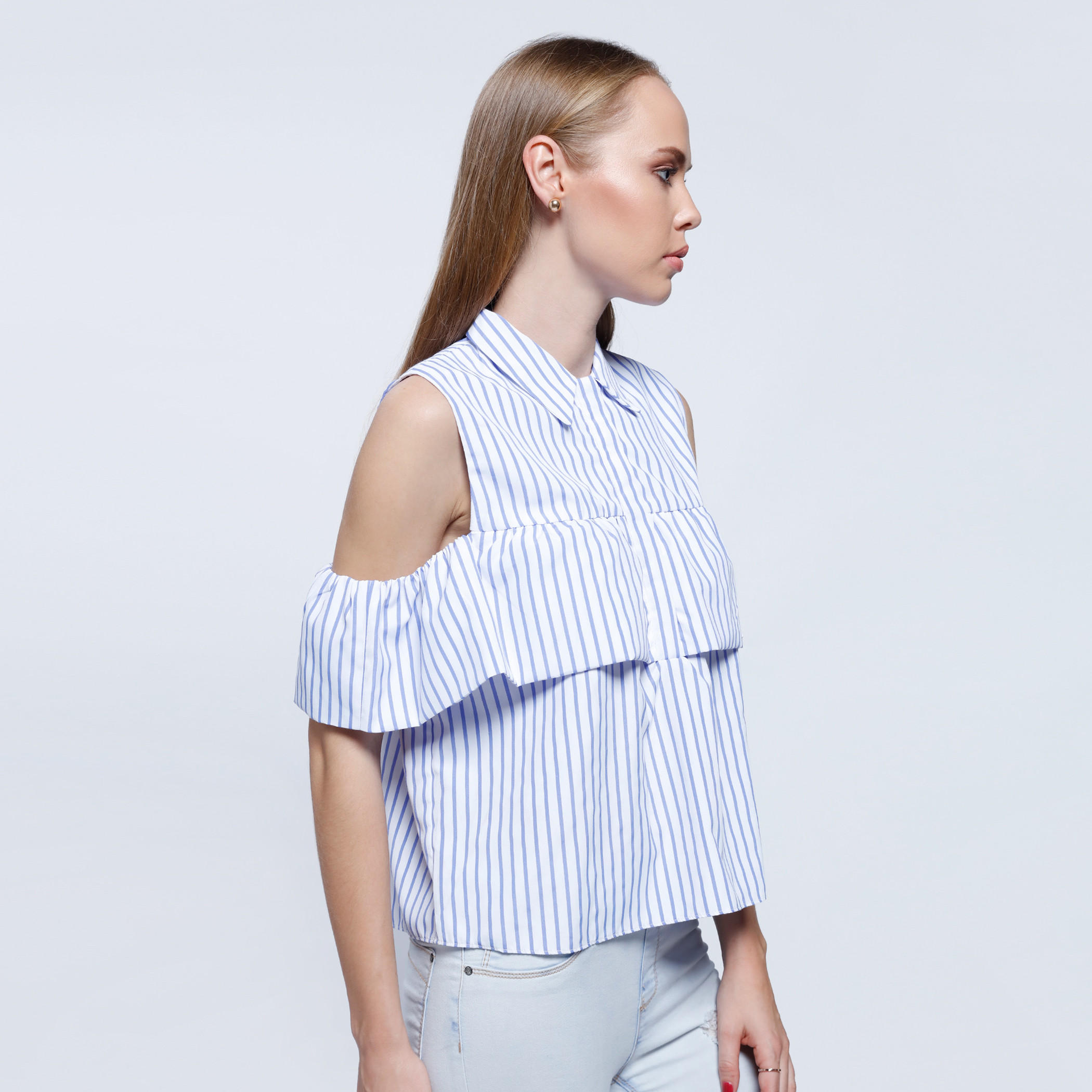 2Xtremz Striped Cold Shoulder Shirt with Ruffle Pattern-women-clothing-shirtsandblouses-blouses-image-3