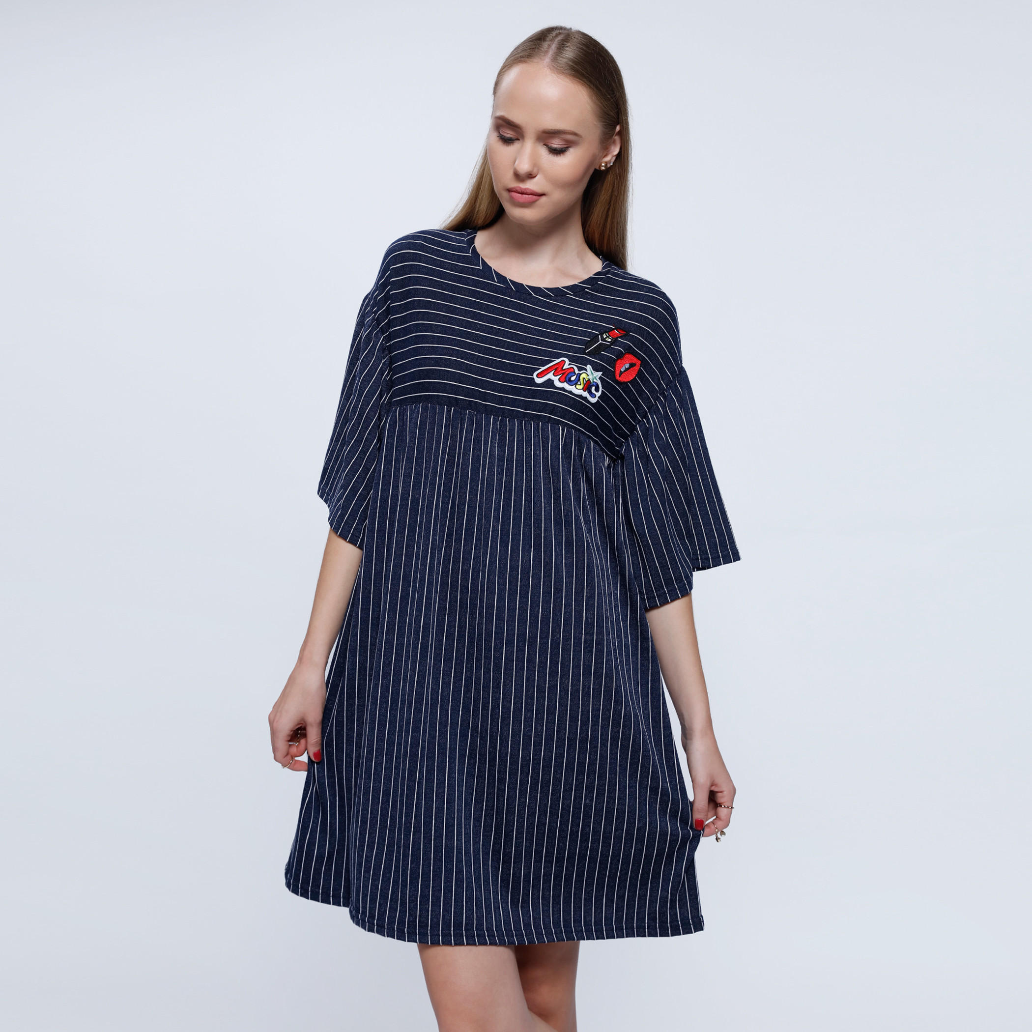 2Xtremz Striped Boxy Dress with Round Neck -women-clothing-dresses-image-5