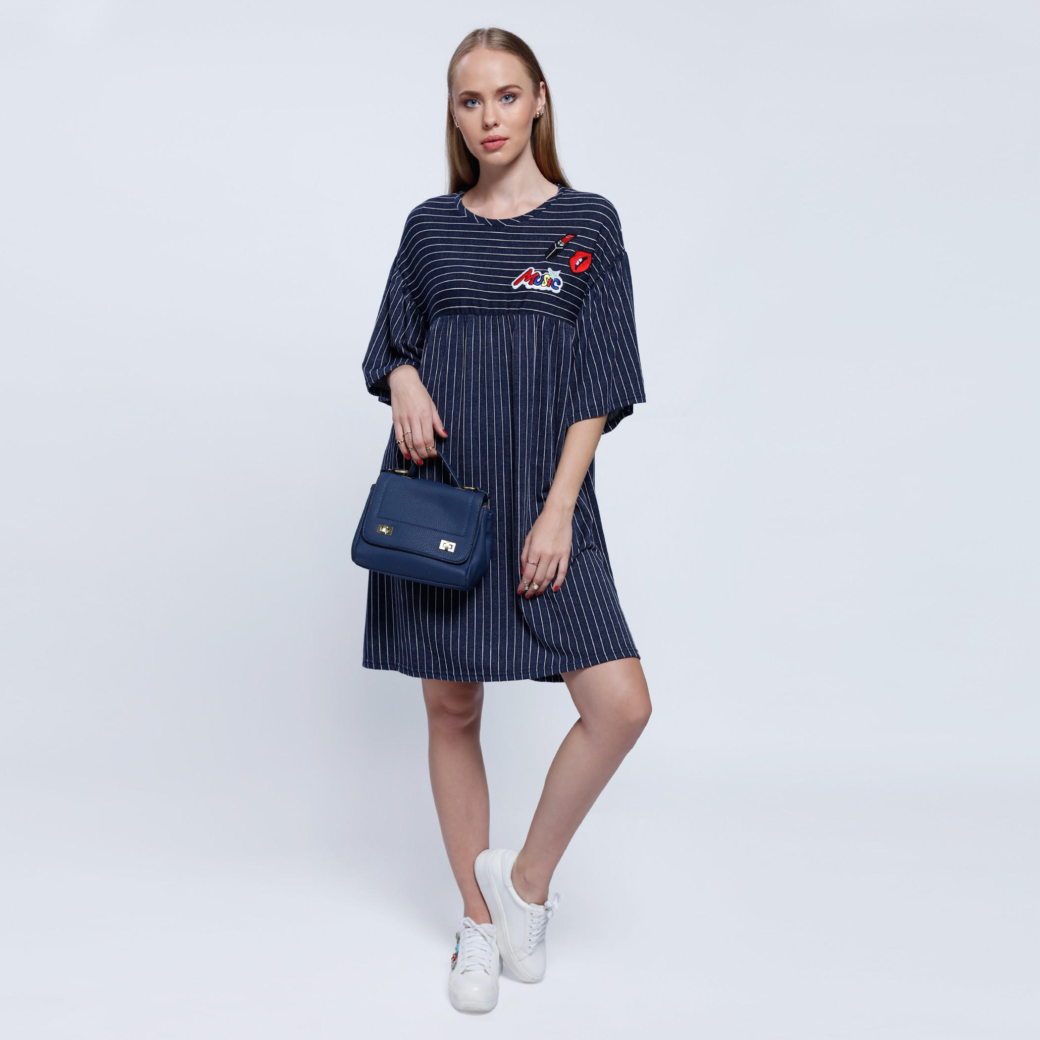 2Xtremz Striped Boxy Dress with Round Neck -women-clothing-dresses-image-1