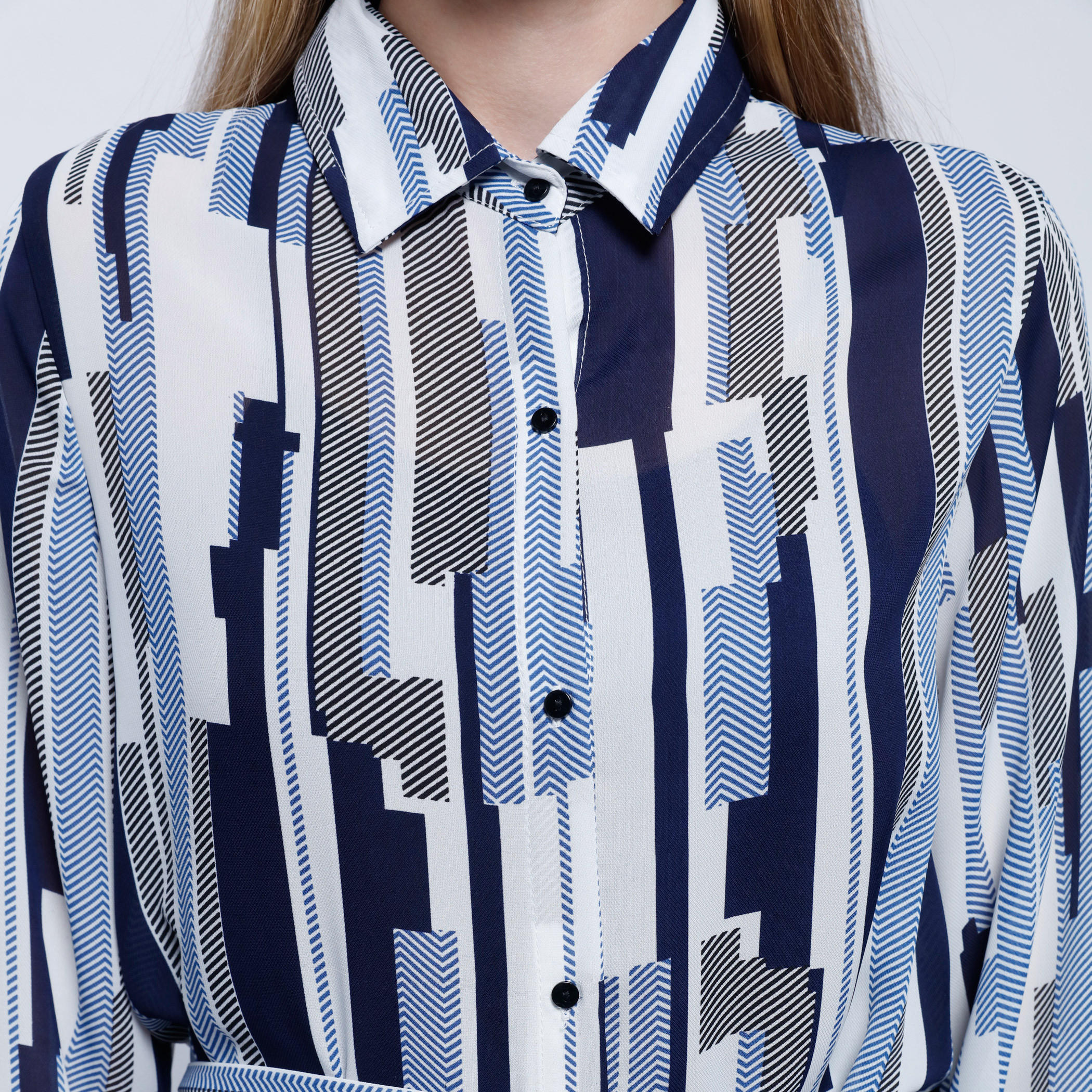 2Xtremz Printed Long Shirt Dress with Long Sleeves and Tie Up-women-clothing-dresses-image-4