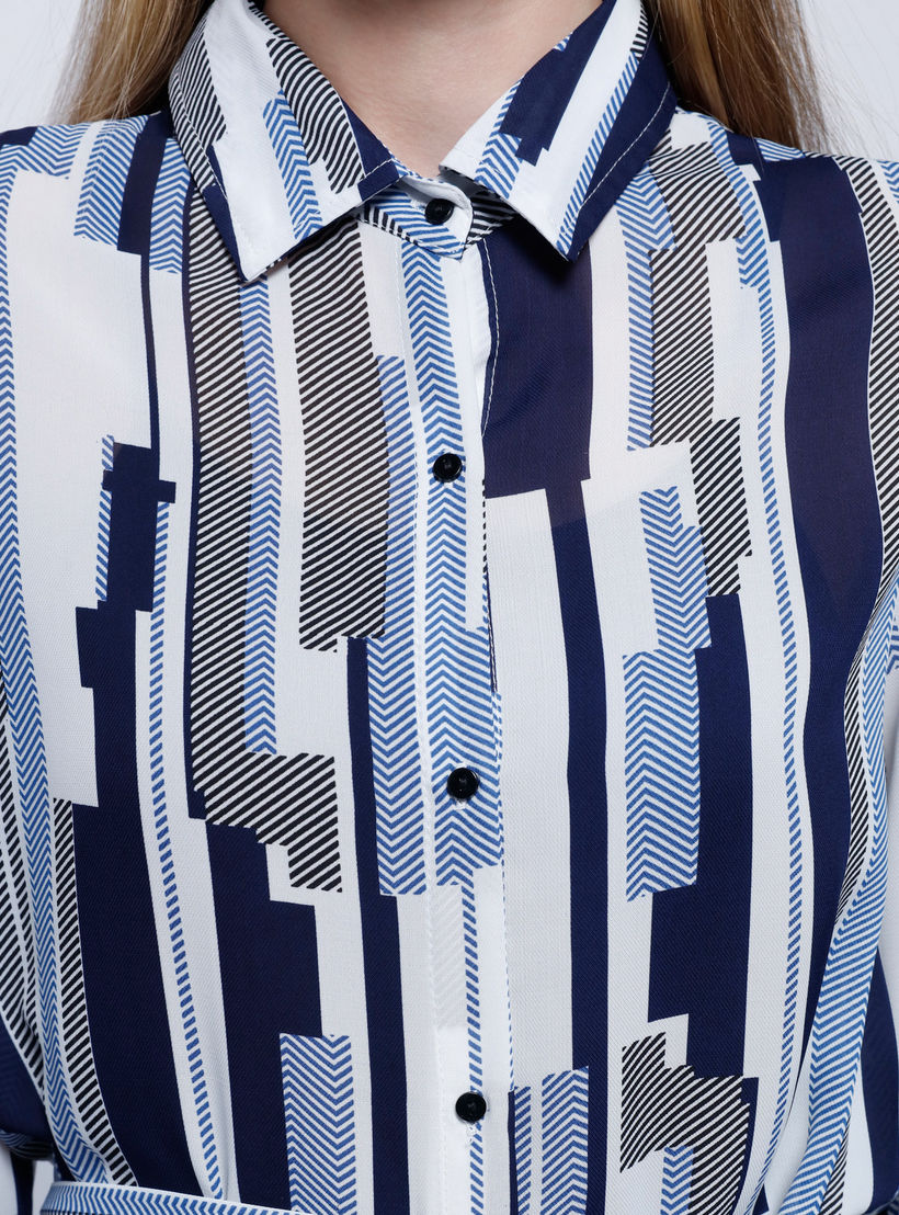 2Xtremz Printed Long Shirt Dress with Long Sleeves and Tie Up-women-clothing-dresses-image-4