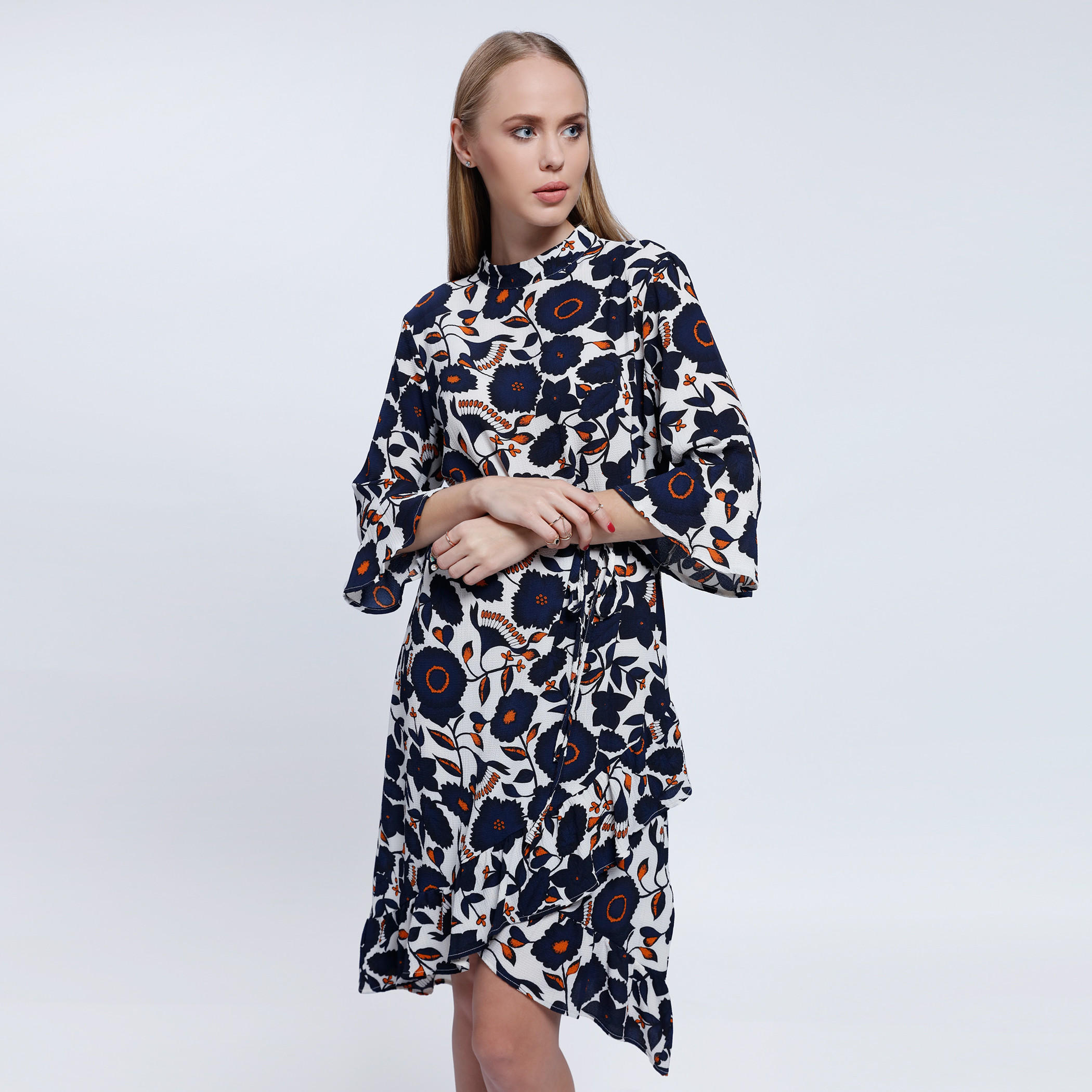 2Xtremz Floral Print Long Dress with 3/4 Sleeves-women-clothing-dresses-image-1