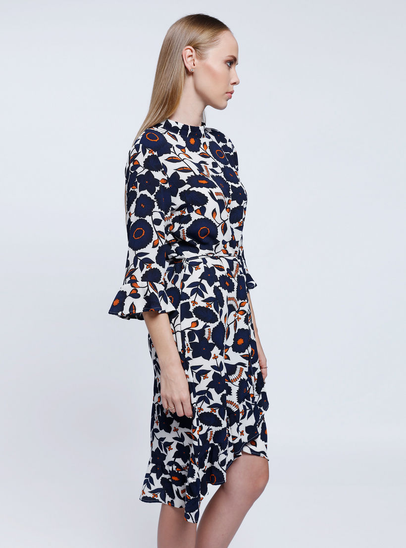 2Xtremz Floral Print Long Dress with 3/4 Sleeves-women-clothing-dresses-image-3