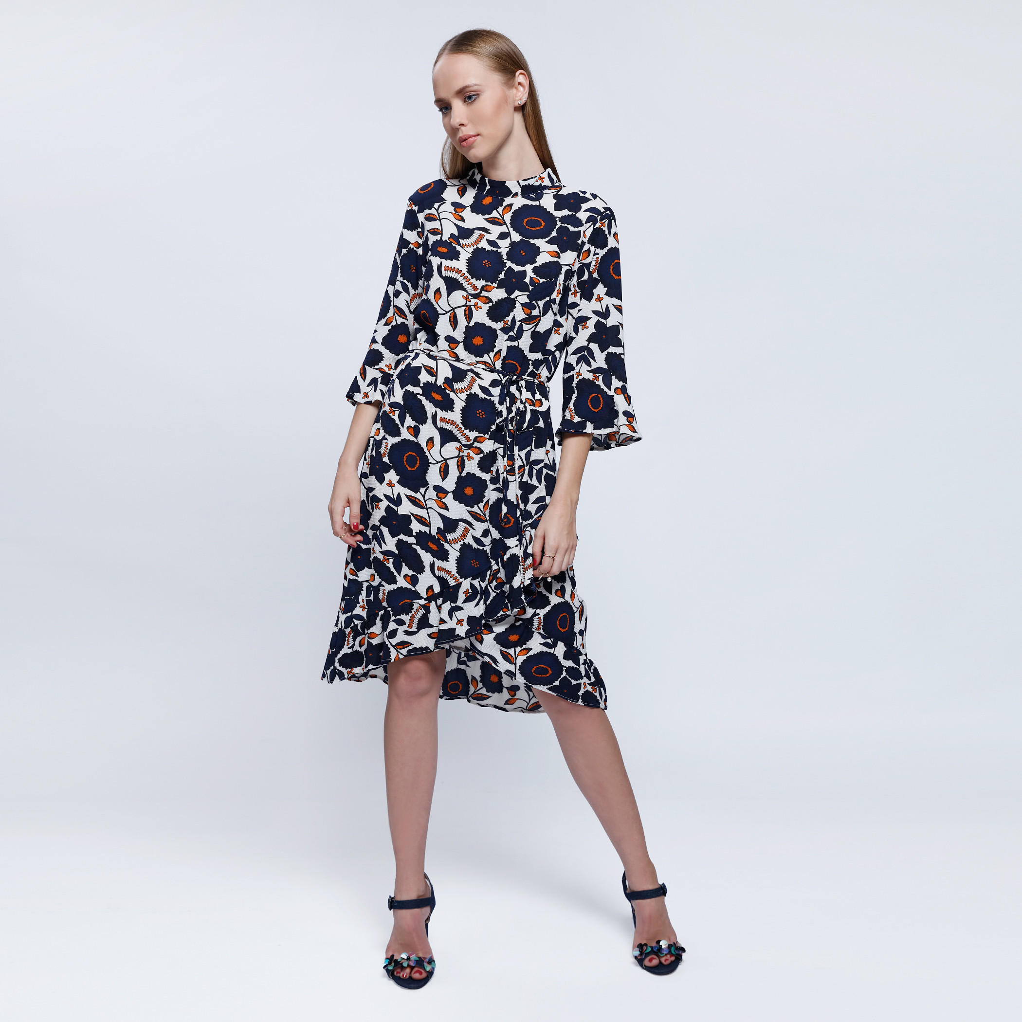 2Xtremz Floral Print Long Dress with 3/4 Sleeves-women-clothing-dresses-image-5