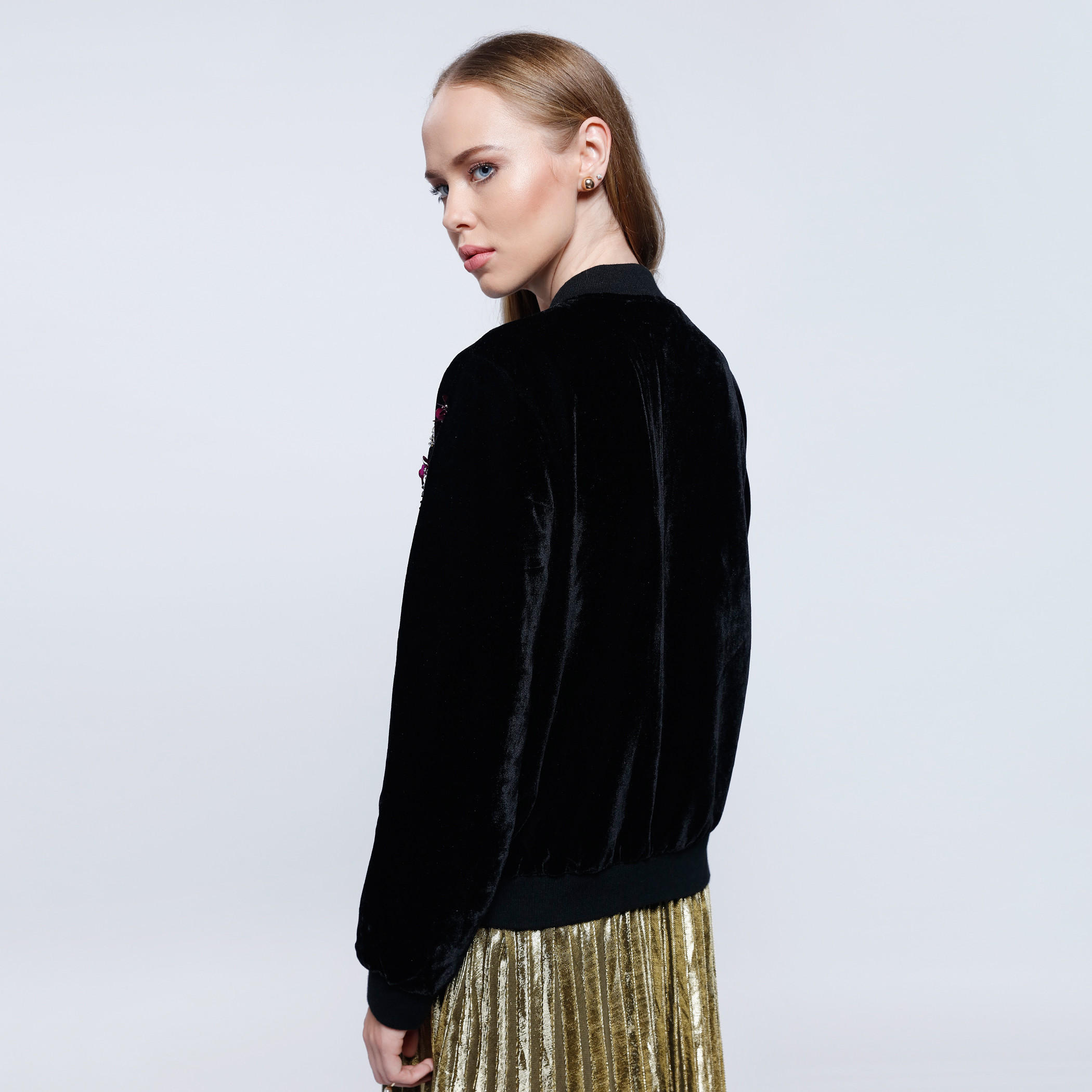 2Xtremz Embroidered Velour Blouson Jacket with Zip Closure and Long Sleeves-women-winterwear-coatsandjackets-jackets-image-2