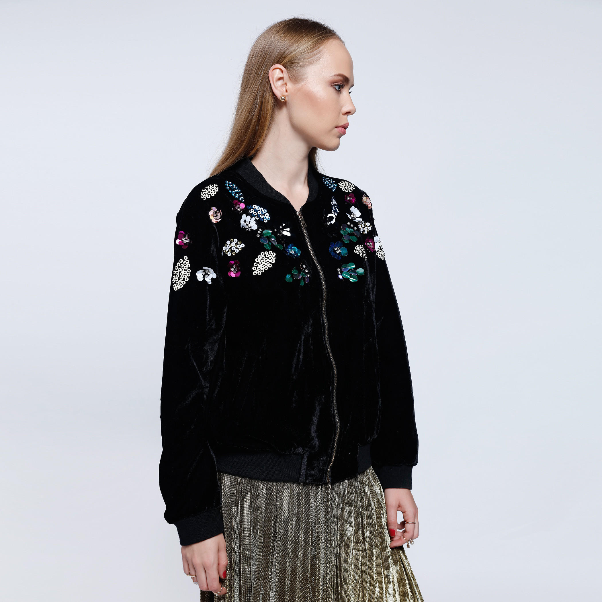 2Xtremz Embroidered Velour Blouson Jacket with Zip Closure and Long Sleeves-women-winterwear-coatsandjackets-jackets-image-3