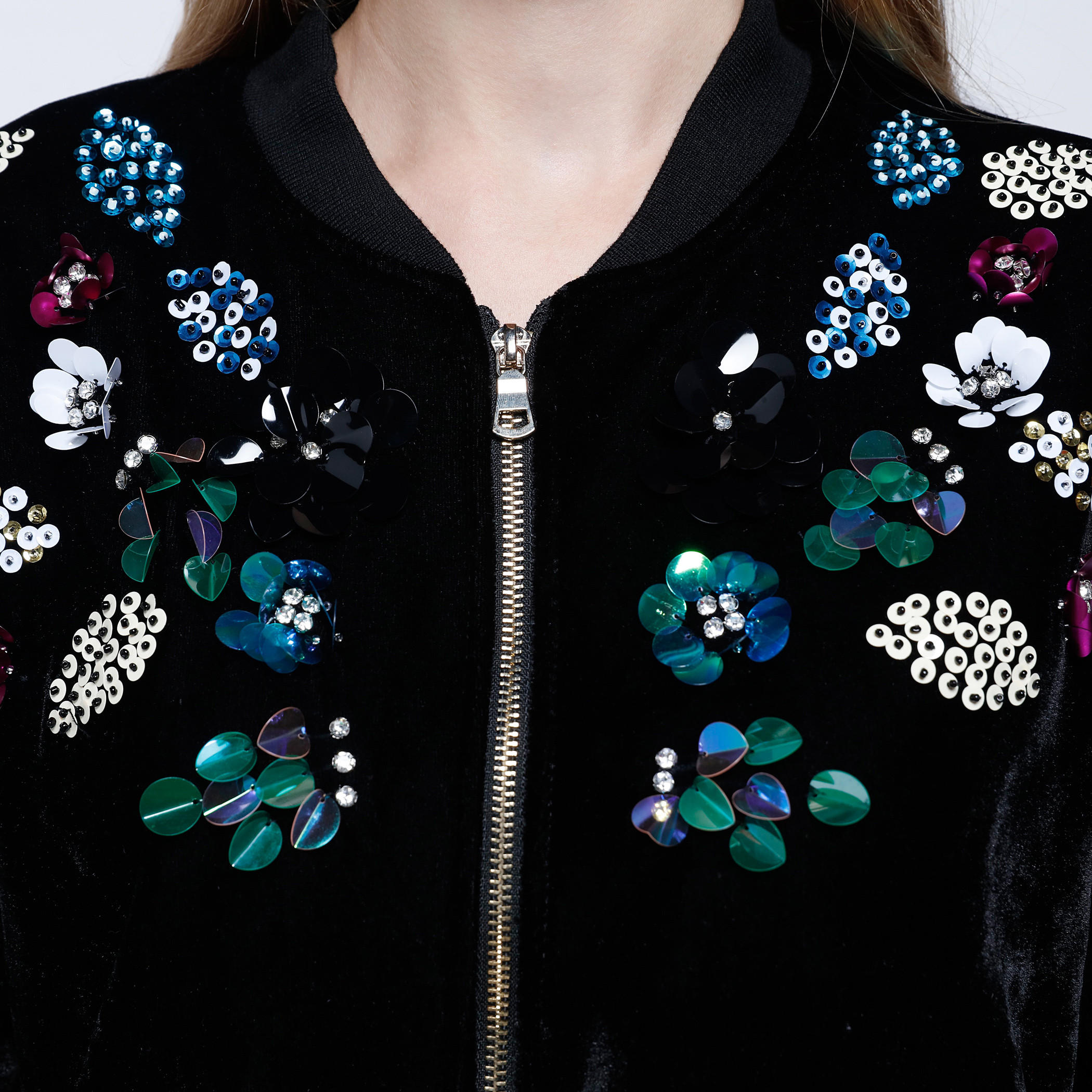 2Xtremz Embroidered Velour Blouson Jacket with Zip Closure and Long Sleeves-women-winterwear-coatsandjackets-jackets-image-4