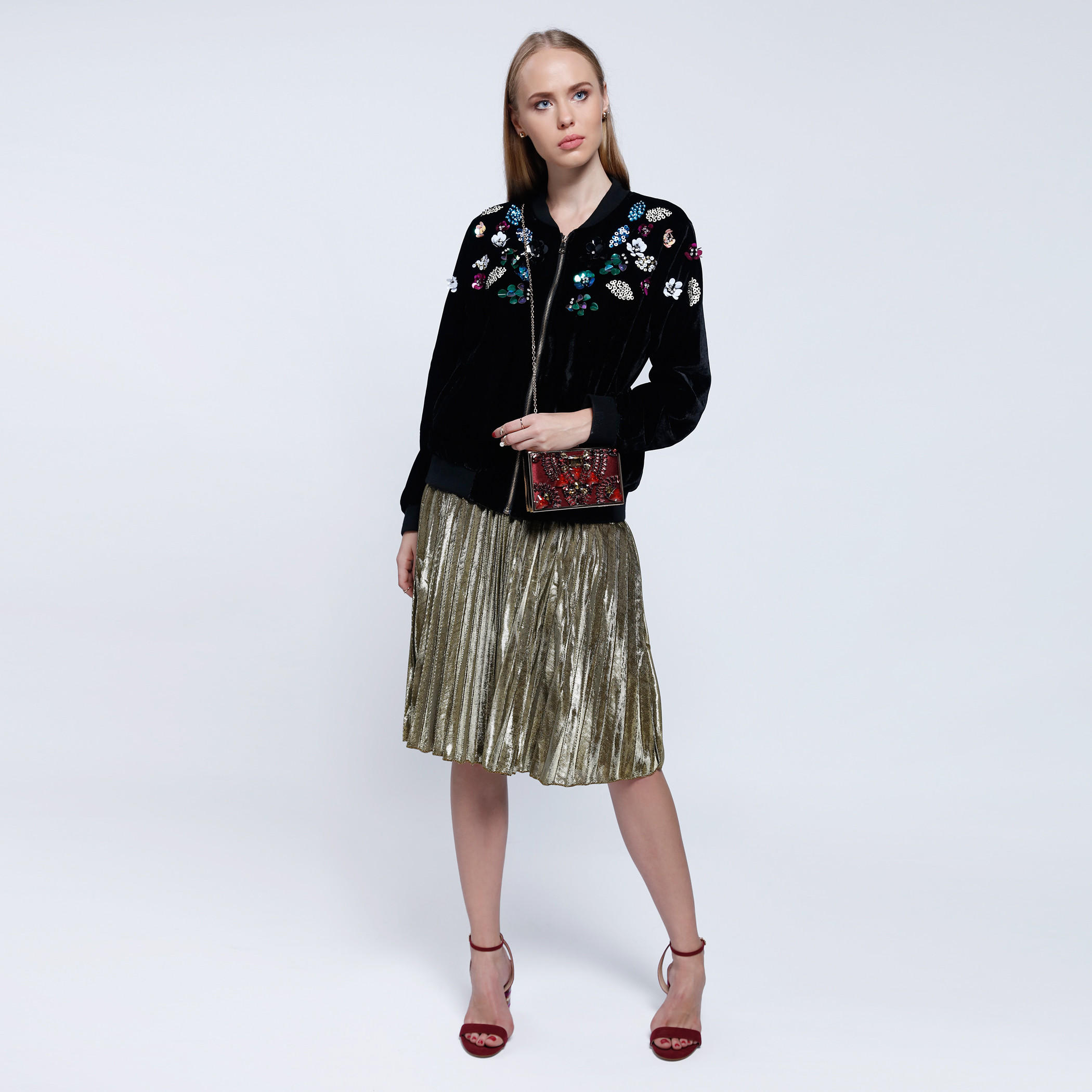 2Xtremz Embroidered Velour Blouson Jacket with Zip Closure and Long Sleeves-women-winterwear-coatsandjackets-jackets-image-5