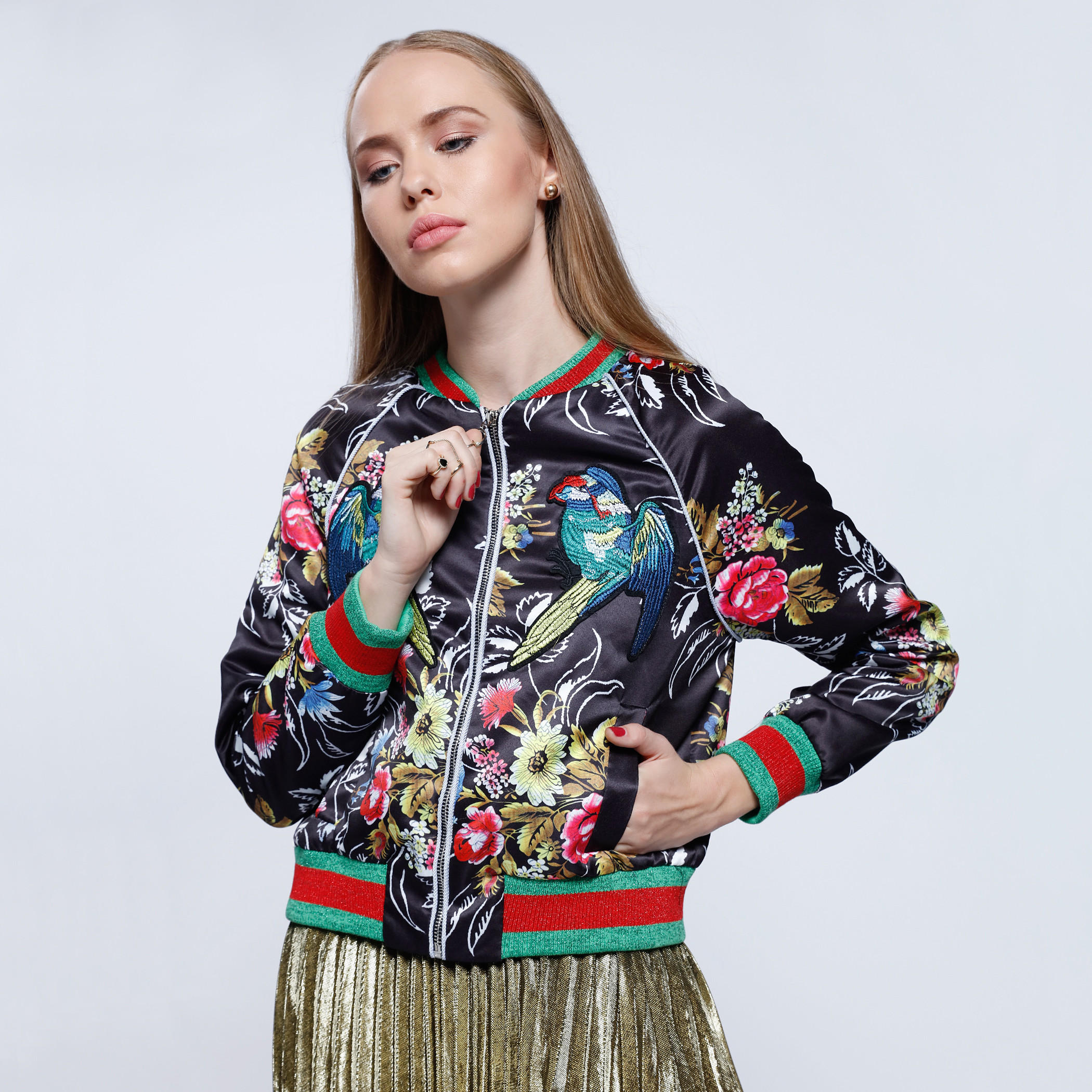 2Xtremz Printed Blouson Jacket with Embroidery Applique and Long Sleeves-women-winterwear-coatsandjackets-jackets-image-1