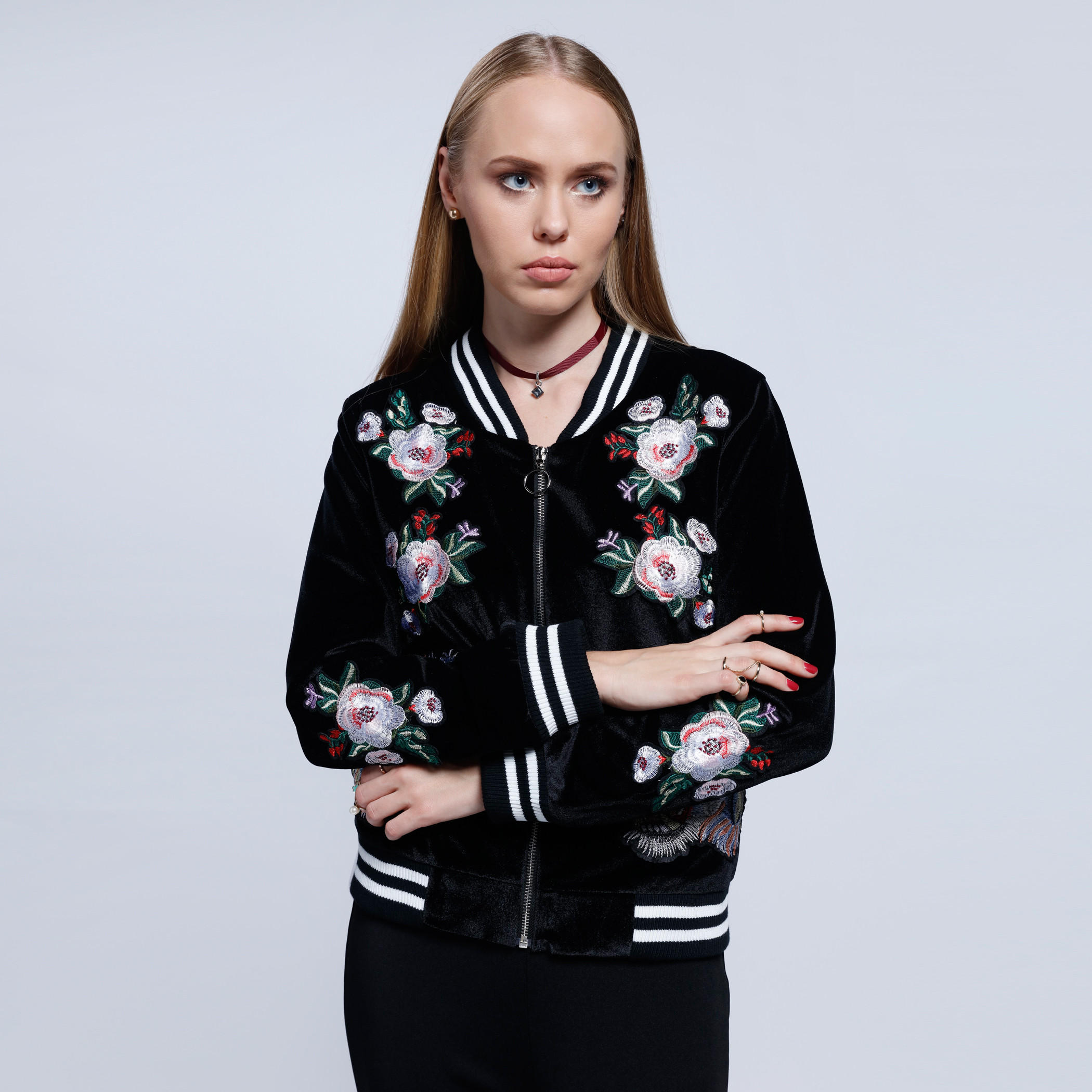 2Xtremz Velour Blouson Jacket with Zip Closure and Long Sleeves-women-winterwear-coatsandjackets-jackets-image-1