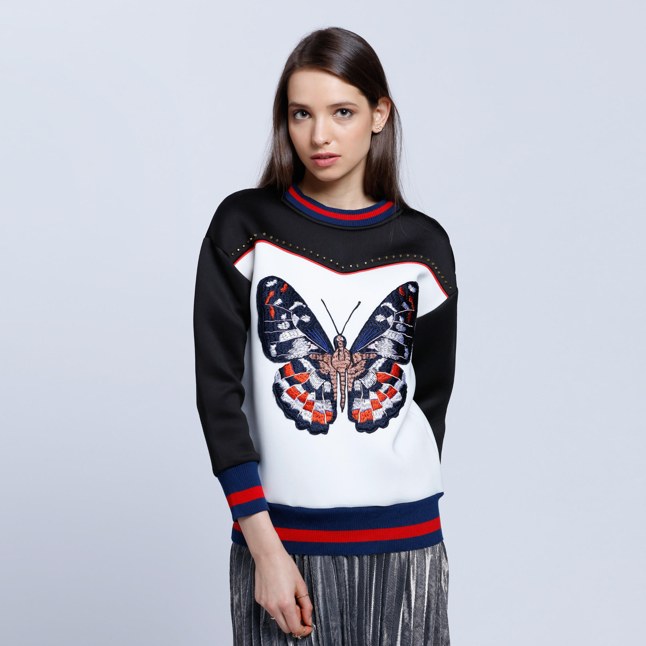 Sweatshirt with Butterfly Embroidery Patch and Studs-women-winterwear-hoodiesandsweatshirts-sweatshirts-image-1