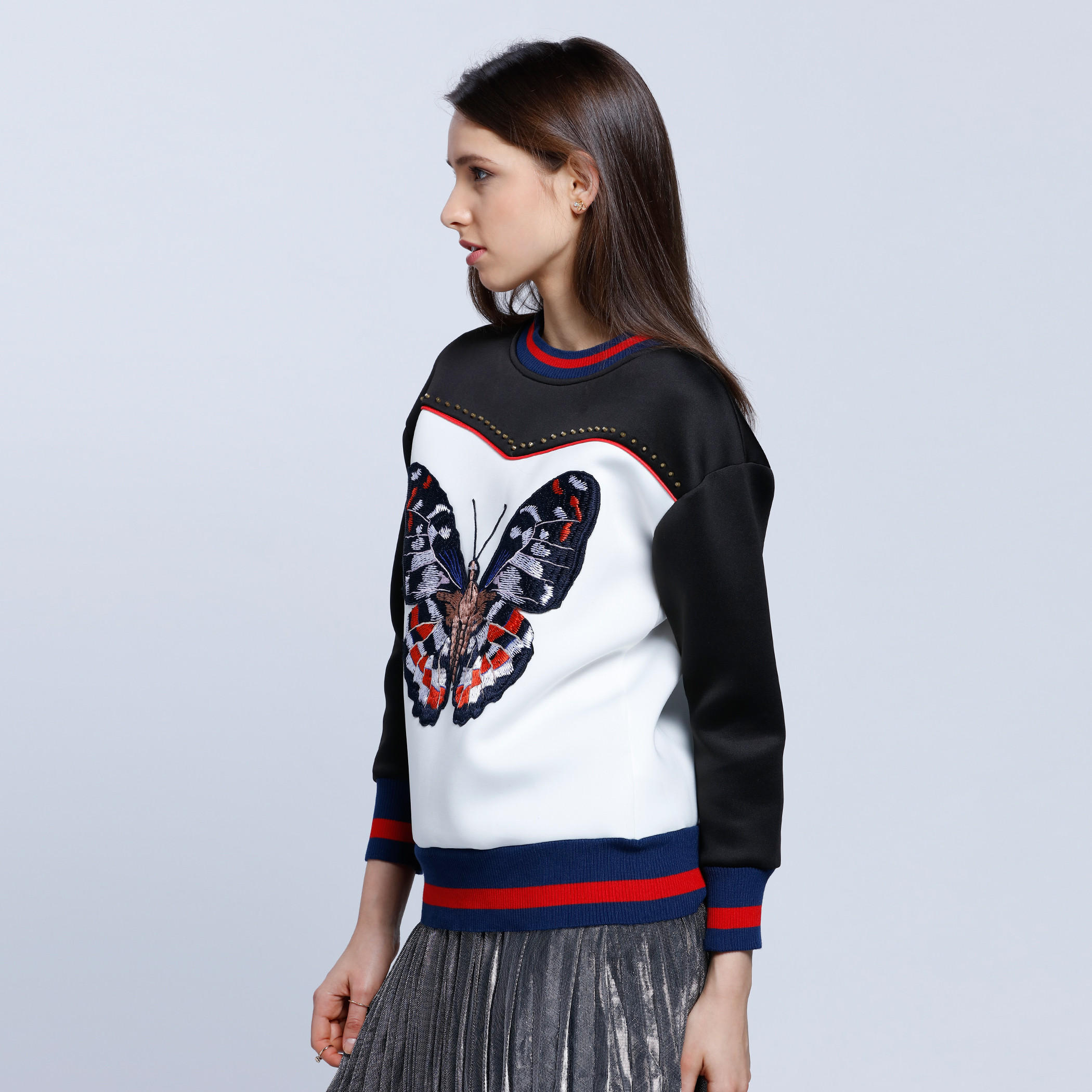 Sweatshirt with Butterfly Embroidery Patch and Studs-women-winterwear-hoodiesandsweatshirts-sweatshirts-image-3