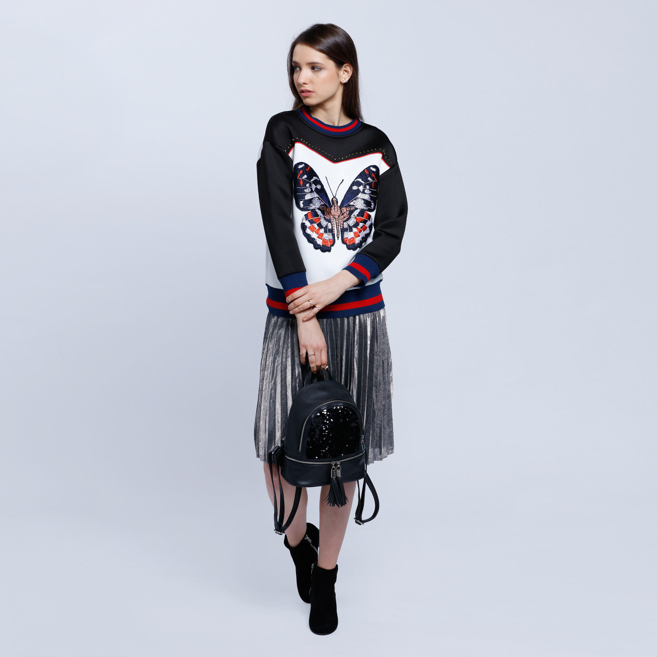 Sweatshirt with Butterfly Embroidery Patch and Studs-women-winterwear-hoodiesandsweatshirts-sweatshirts-image-5